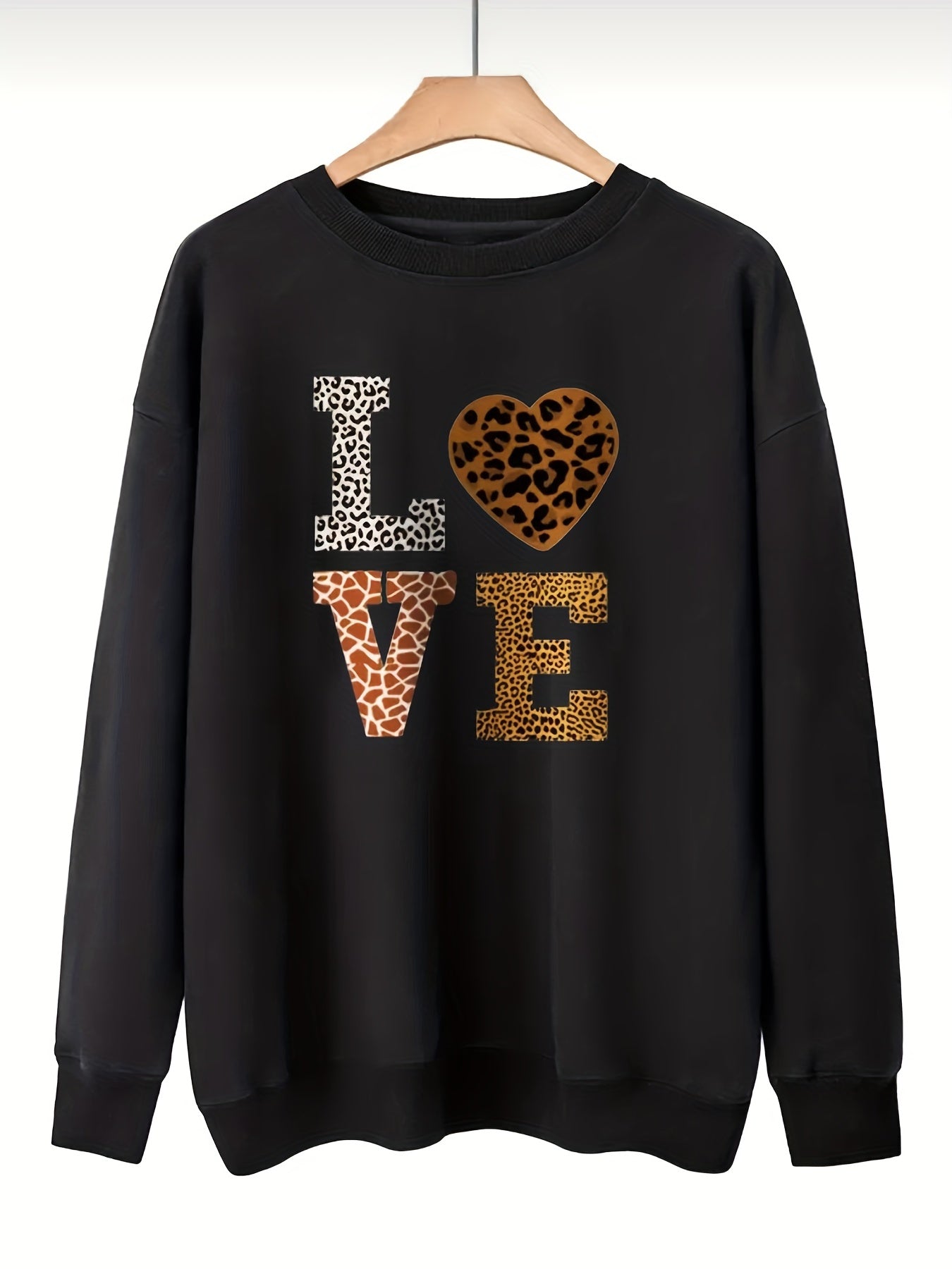 Sixsr Plus Size Casual Tops For Fall & Winter, Women's Plus Funny Letter Print Long Sleeve Crew Neck Pullover Sweatshirt