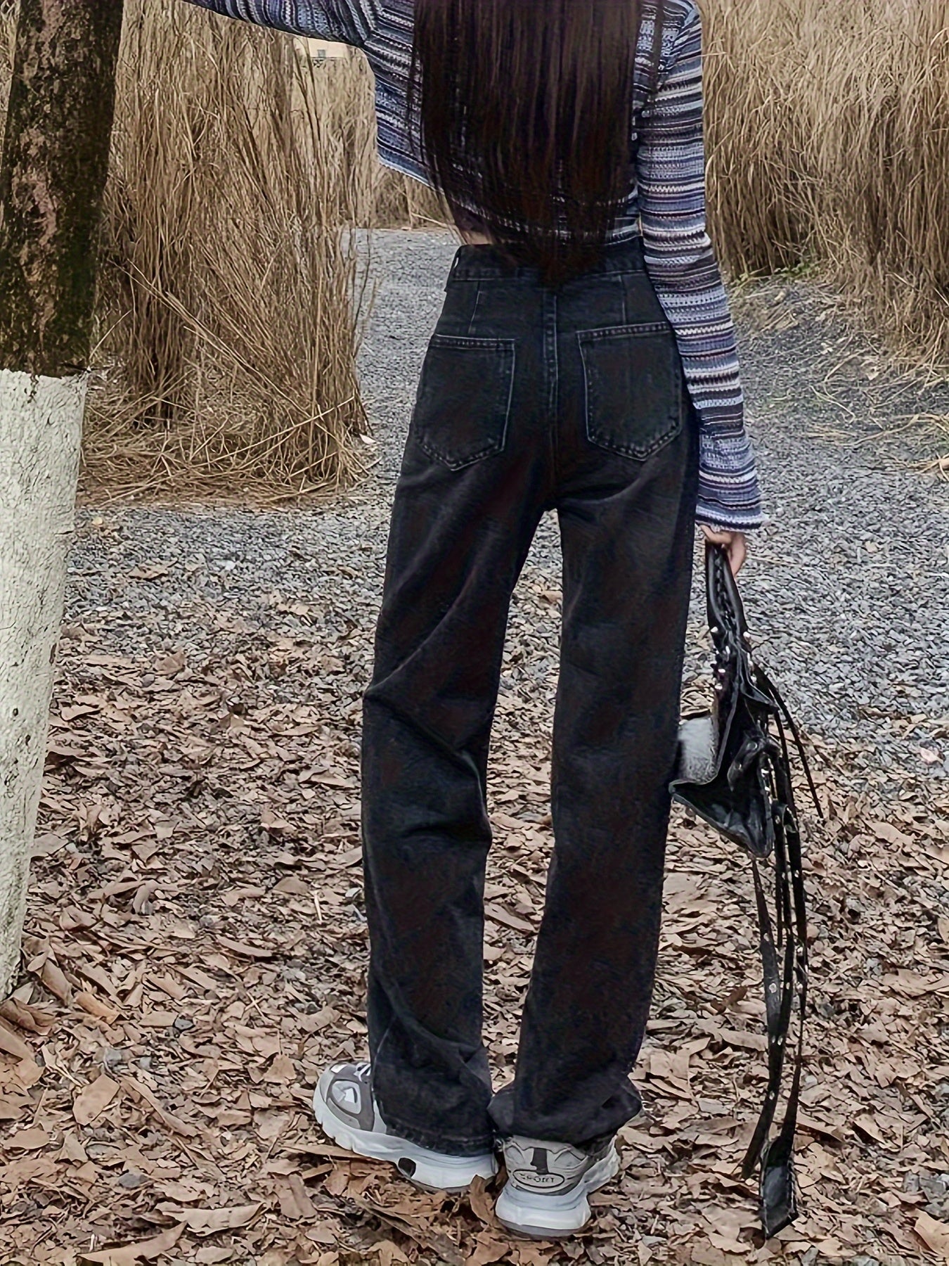 Sixsr Fleece Liner Thick Straight Jeans, Loose Fit High Waist Keep Warm Denim Pants, Women's Denim Jeans & Clothing