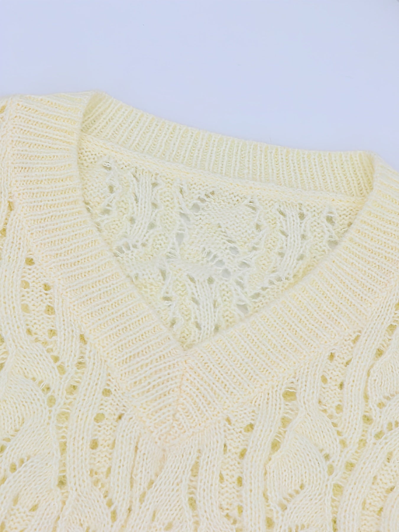 Sixsr Plus Size Casual Sweater Dress, Women's Plus Solid Eyelet Embroidered Long Sleeve V Neck Midi Sweater Dress
