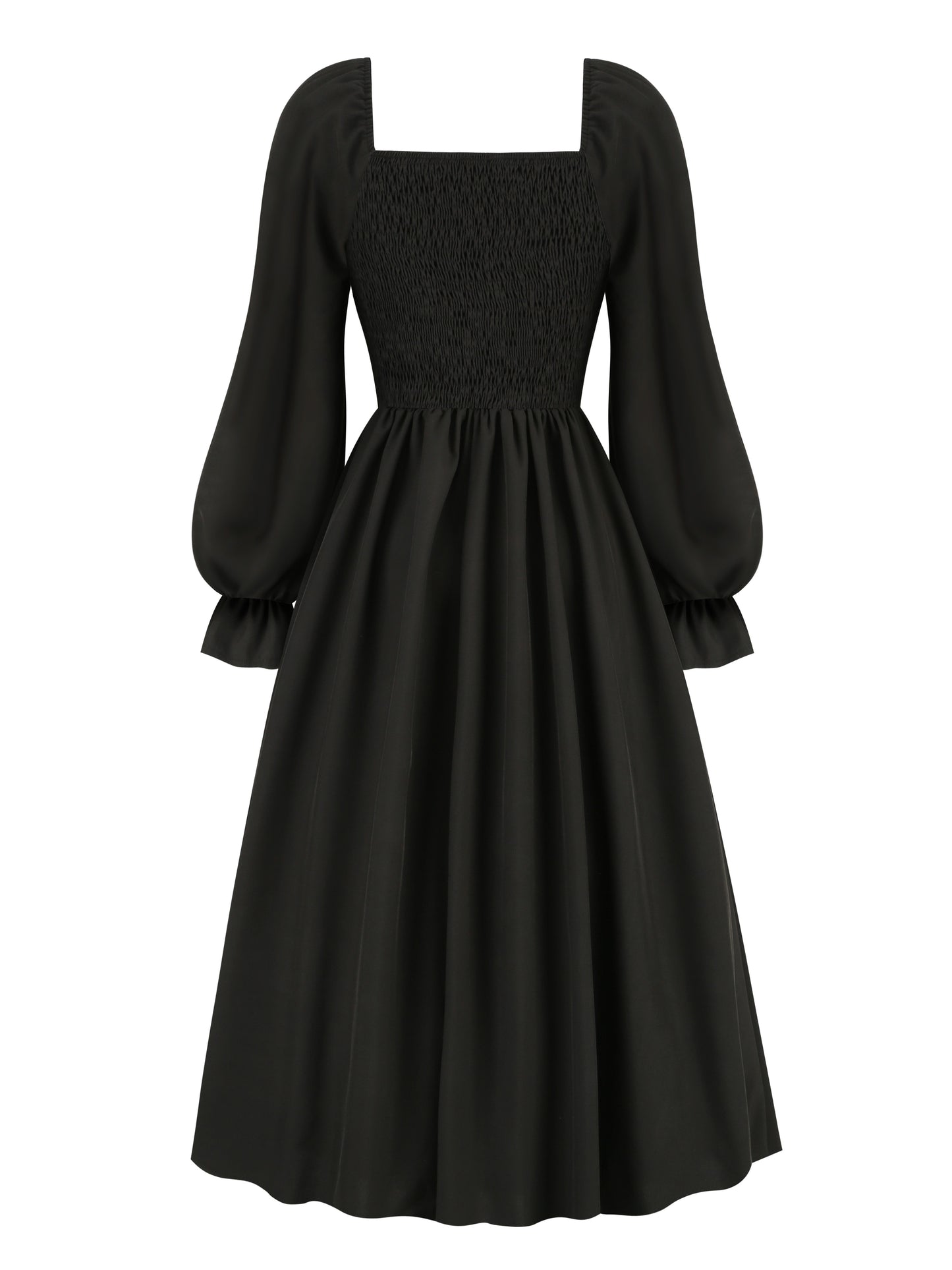 Sixsr Tie Front Lantern Long Sleeve Dress, Casual Solid Squared Neck Dress, Women's Clothing