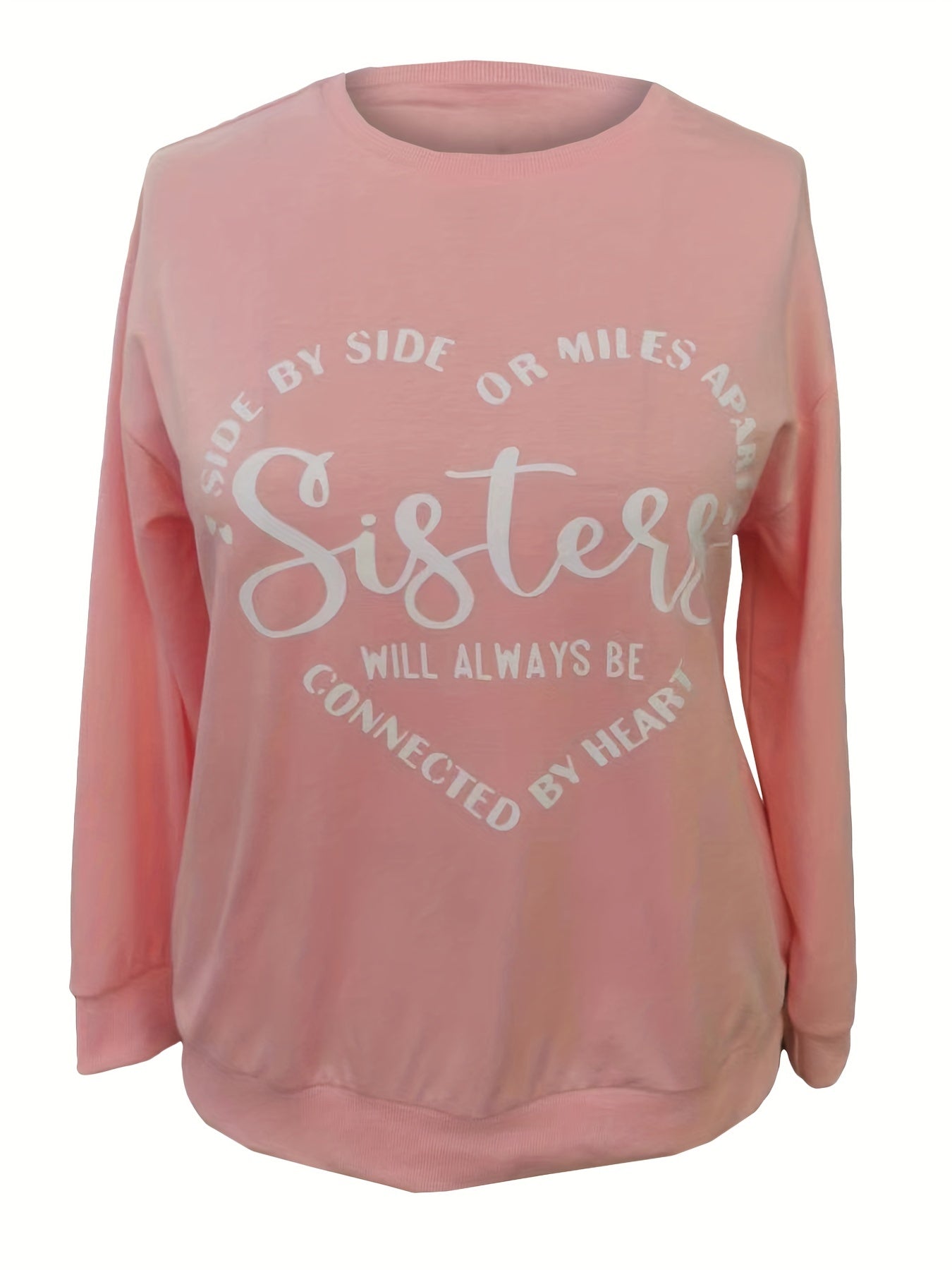 Sixsr Plus Size Casual Sweatshirt, Women's Plus Slogan Print Long Sleeve Round Neck Sweatshirt