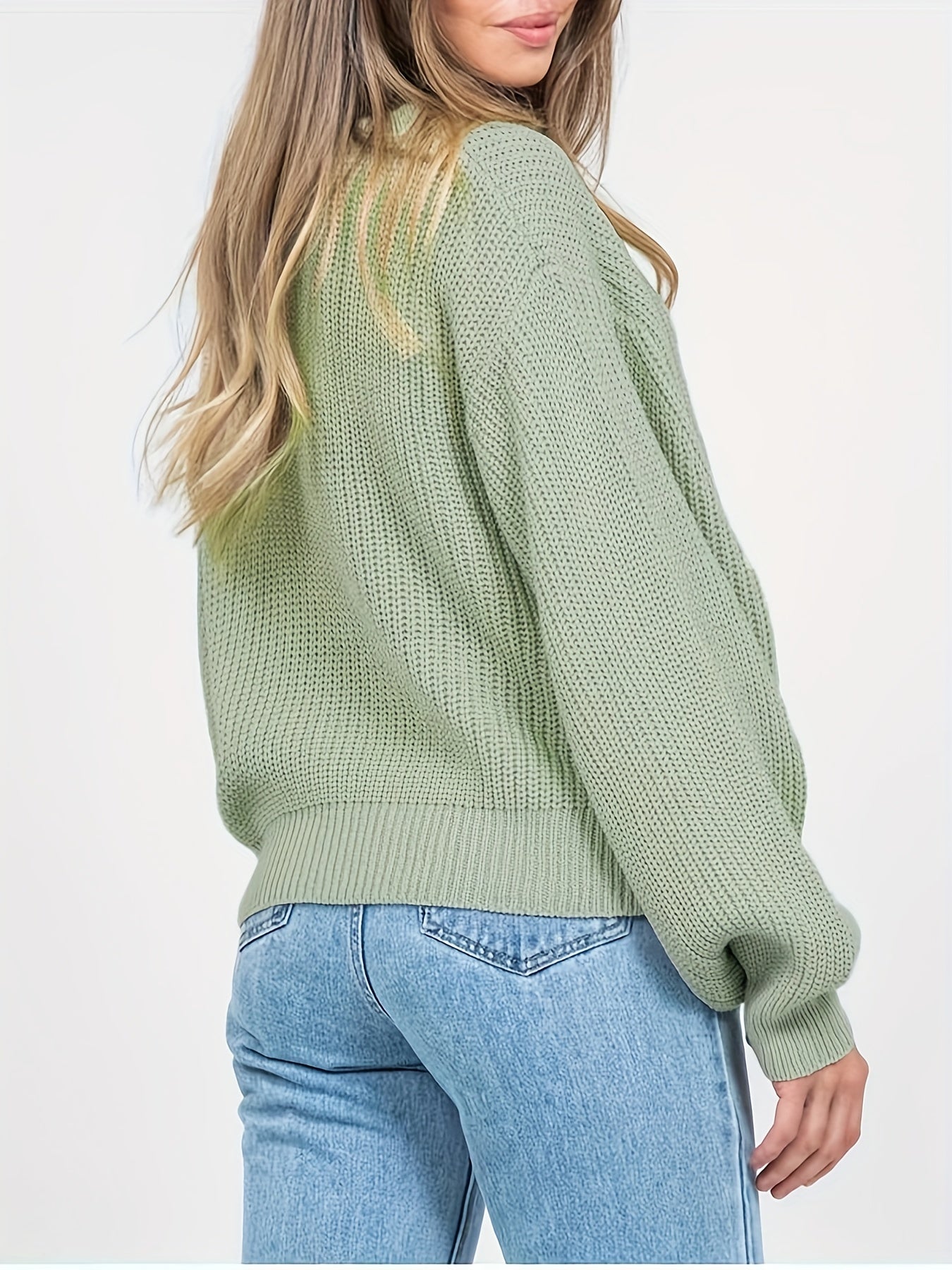 Sixsr Crew Neck Solid Color Sweater, Casual Batwing Sleeve Sweater For Fall & Winter, Women's Clothing