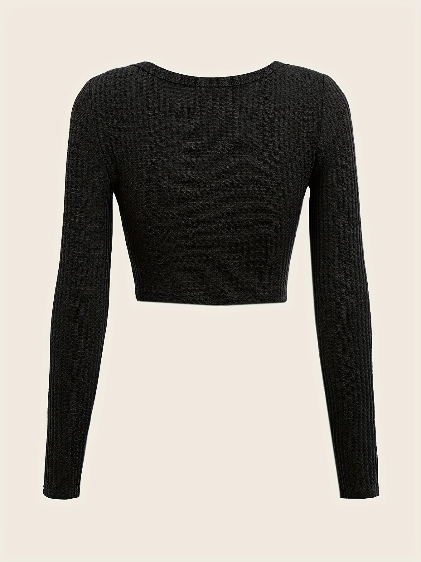 Sixsr Y2K Rib-knit Scoop Neck Crop Tee, Elegant Solid Sports Yoga Fashion Top For Spring & Summer, Women's Clothing