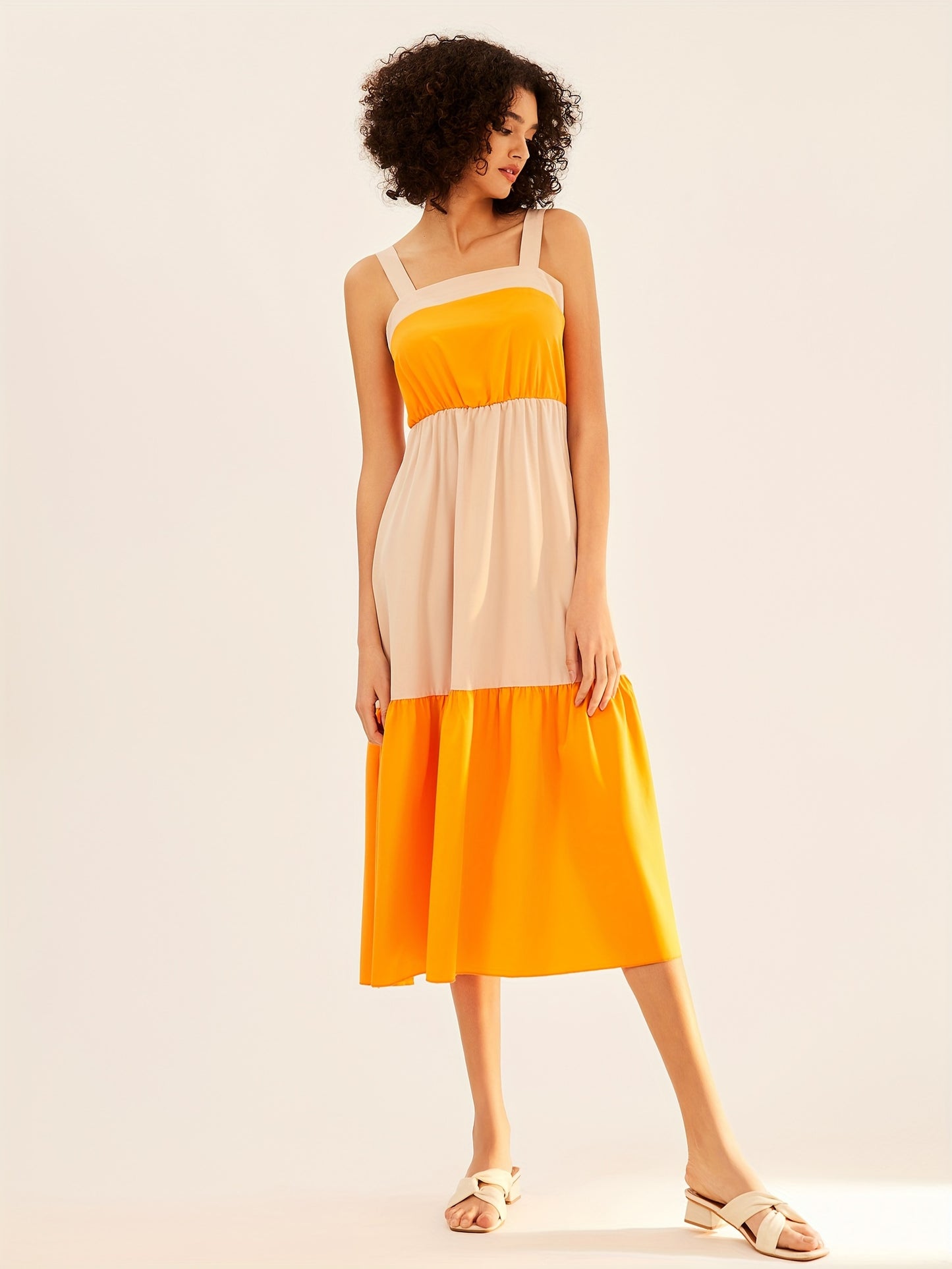 Sixsr Color Block Sleeveless Midi Dress, Vacation Suspender Stylish Midi Dress, Women's Clothing