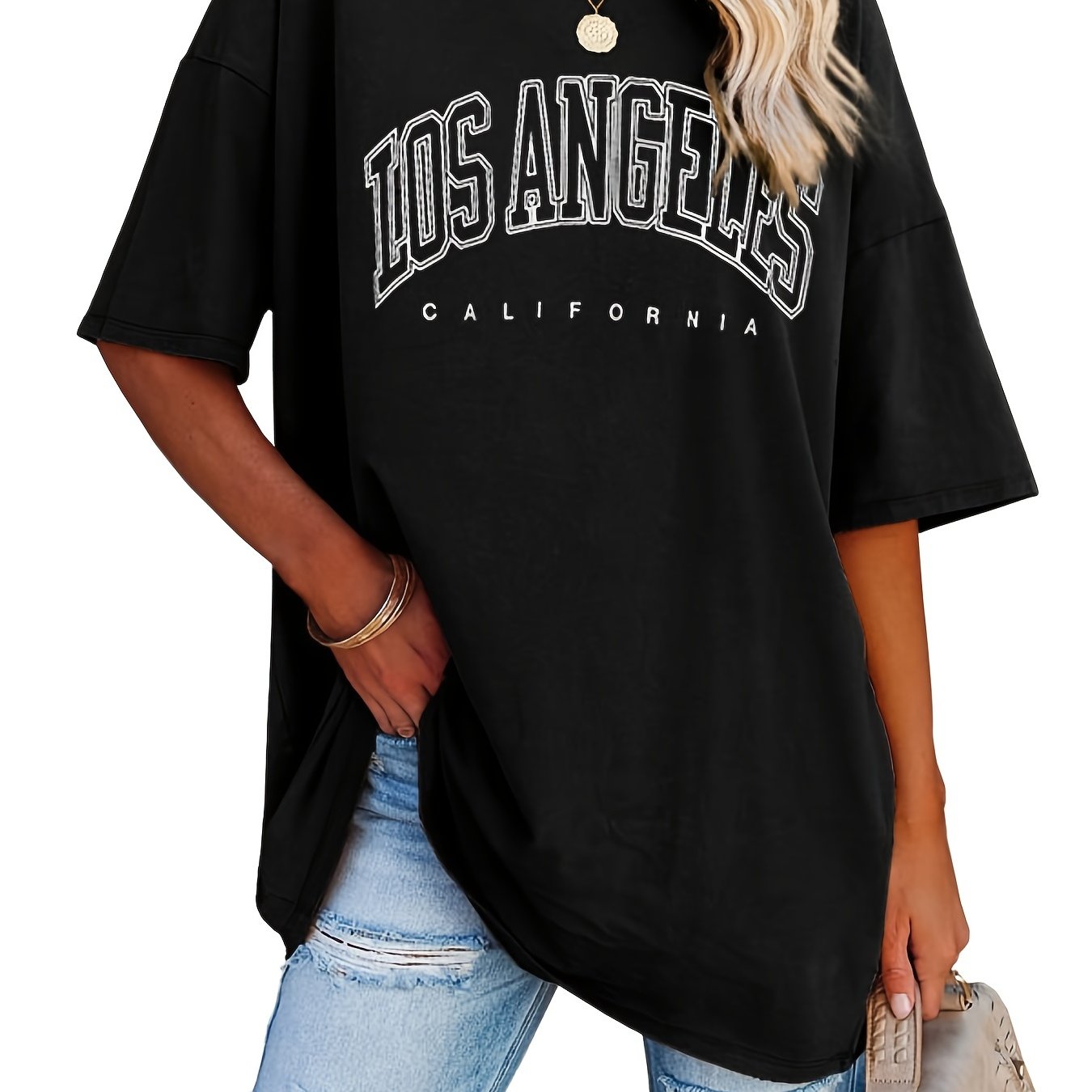 Sixsr Oversized Letter Print T-Shirt, Crew Neck Short Sleeve T-Shirt, Casual Every Day Tops, Women's Clothing