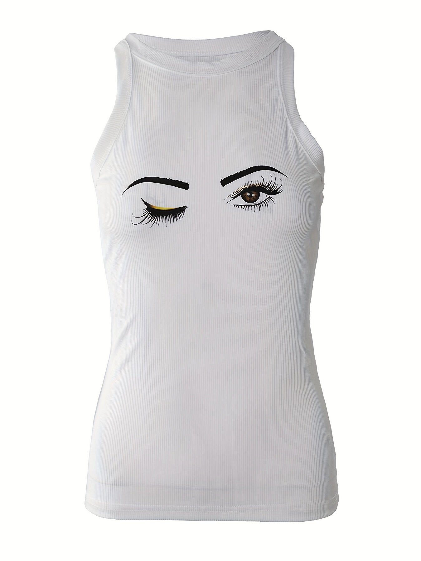 Eye-Catching Women's Tank Top with Lash Graphic Print and O-Neck Design