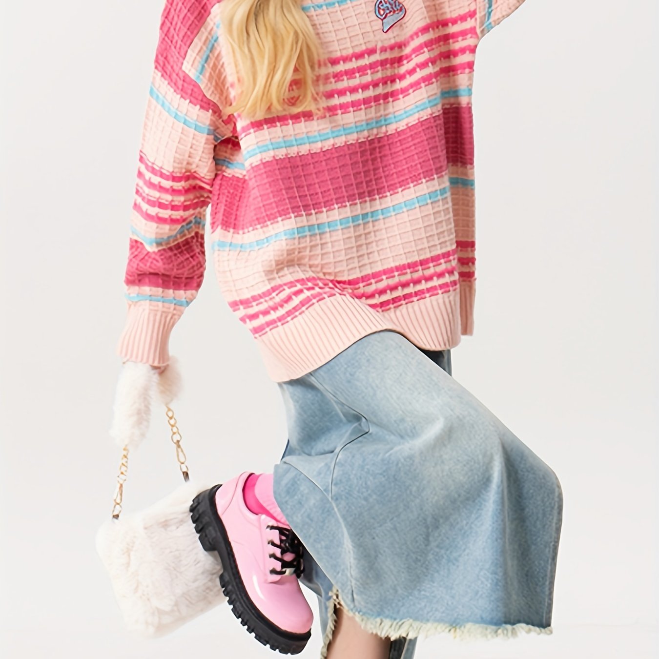Sixsr Striped Crew Neck Pullover Sweater, Cute Long Sleeve Sweater For Fall & Winter, Women's Clothing