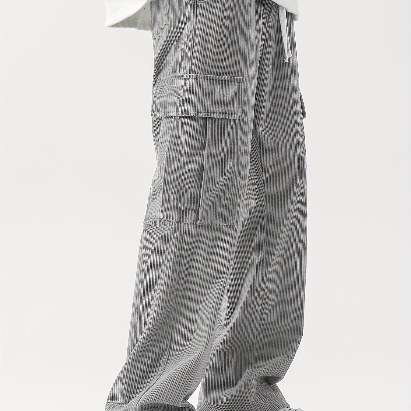 Sixsr Corduroy Multi Flap Pockets Men's Straight Leg Cargo Pants, Loose Baggy Pant Casual Outdoor Pants, Men's Work Pants For Hiking Fishing Angling