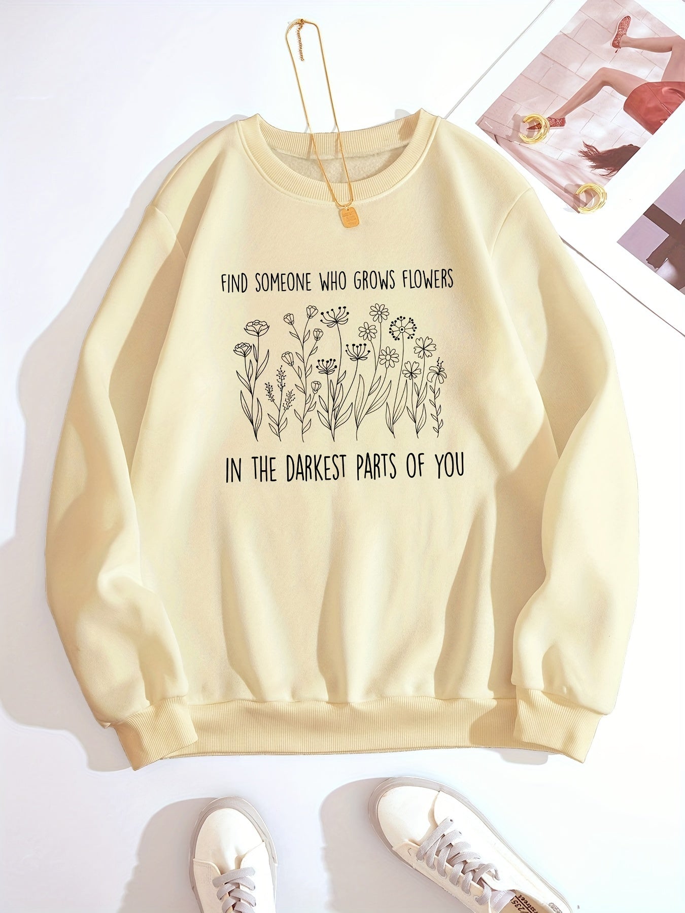 Sixsr Flower Graphic Print Sweatshirt, Long Sleeve Crew Neck Pullover Sweatshirt, Casual Tops For Fall & Winter, Women's Clothing