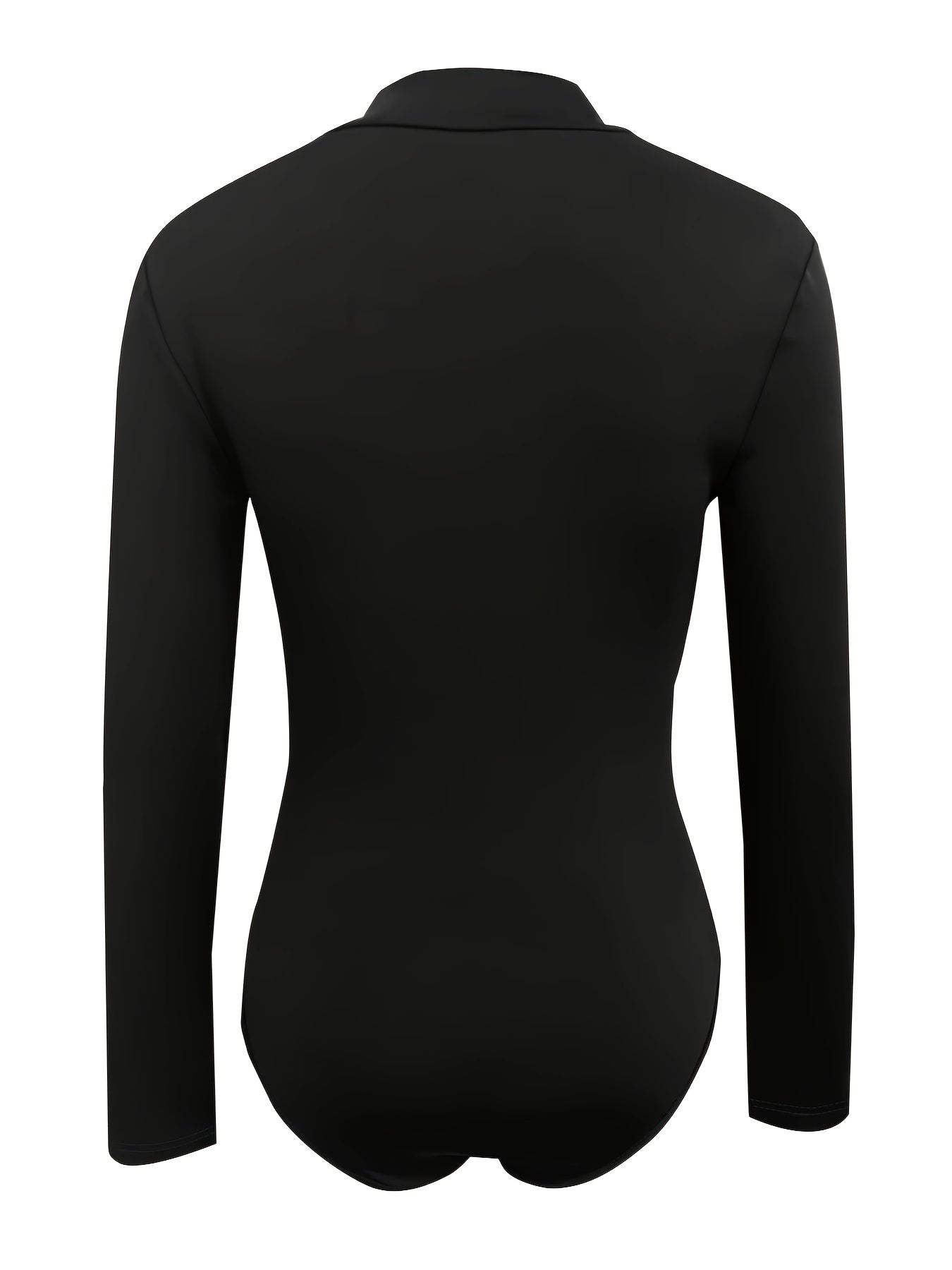 Solid Zip Up Mock Neck Bodysuit, Elegant Long Sleeve Slim Bodysuit, Women's Clothing