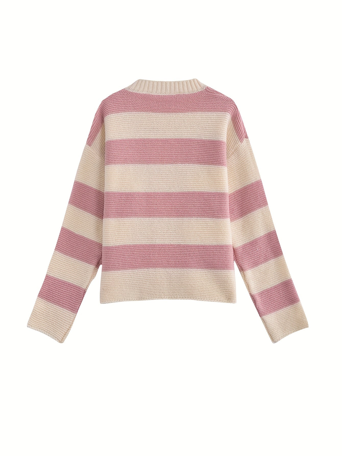 Sixsr Striped Button Front Cardigan, Casual Long Sleeve Knitted Cardigan, Women's Clothing
