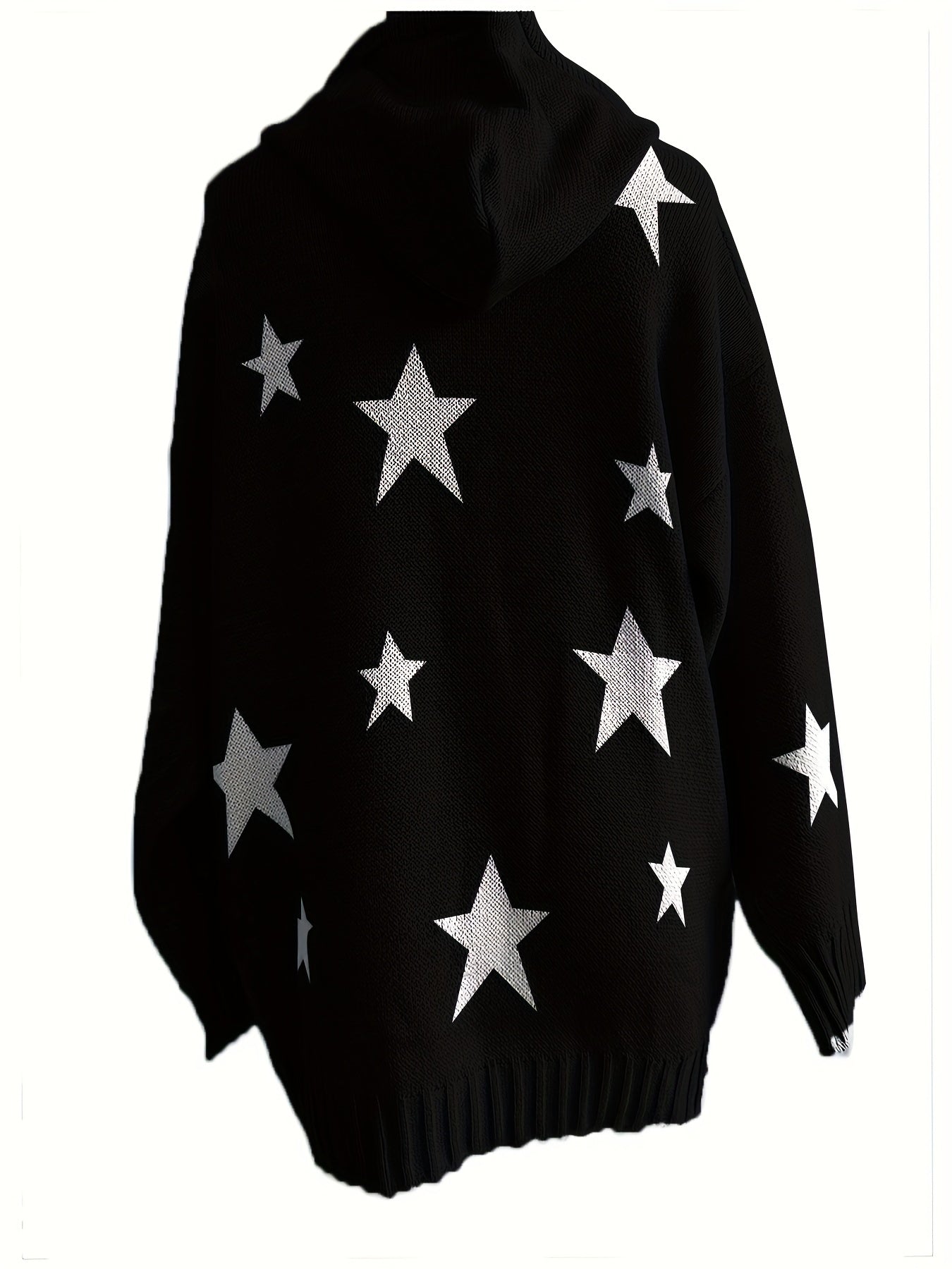Sixsr Plus Size Casual Sweater, Women's Plus Star Print Long Sleeve Drawstring Hoodie Sweater With Pockets