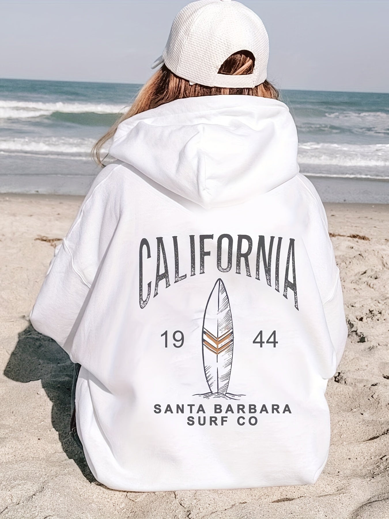 Sixsr California Print Kangaroo Pocket Hoodie, Casual Long Sleeve Hoodies Sweatshirt, Women's Clothing