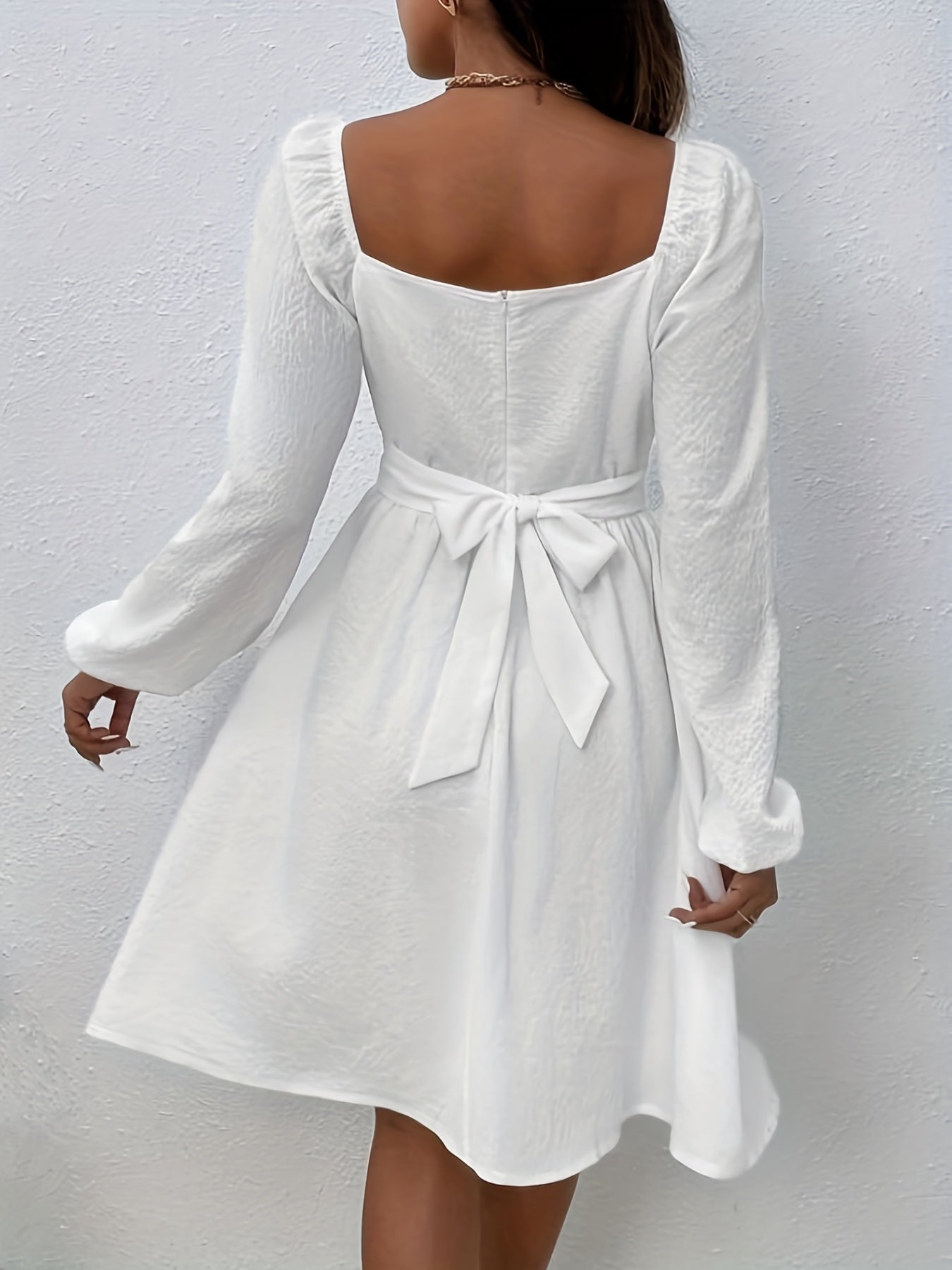 Sixsr Ruched Backless Dress, Elegant Long Sleeve Solid Dress, Women's Clothing