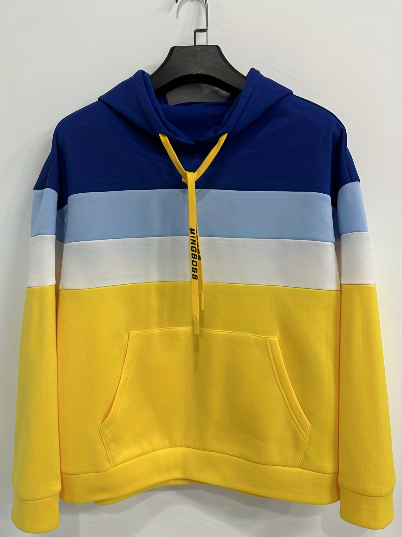 Sixsr Plus Size Casual Sweatshirt, Women's Plus Colorblock Long Sleeve Drawstring Hoodie Sweatshirt
