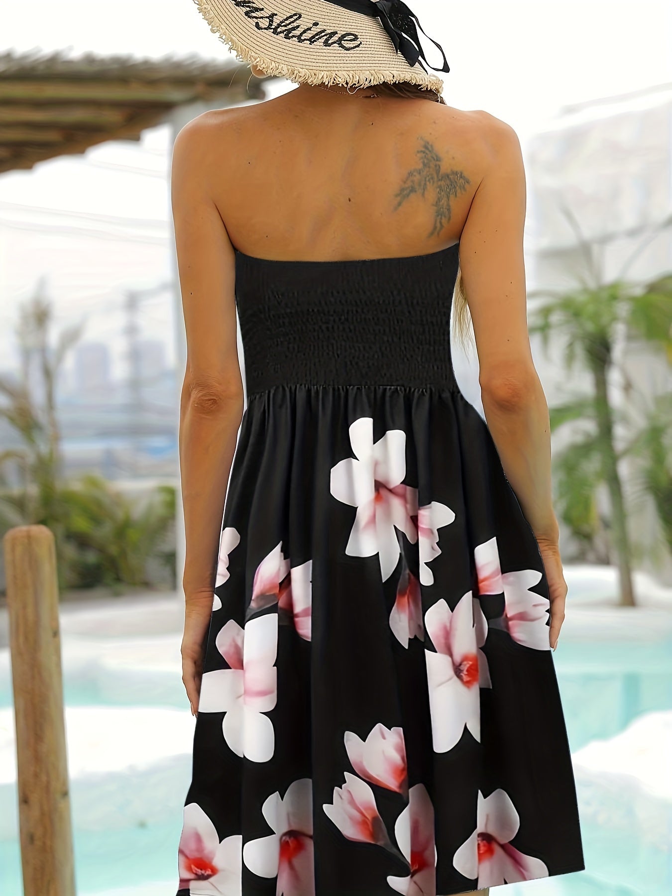Sixsr Floral Print Shirred Tube Dress, Casual Backless Dress For Spring & Summer, Women's Clothing