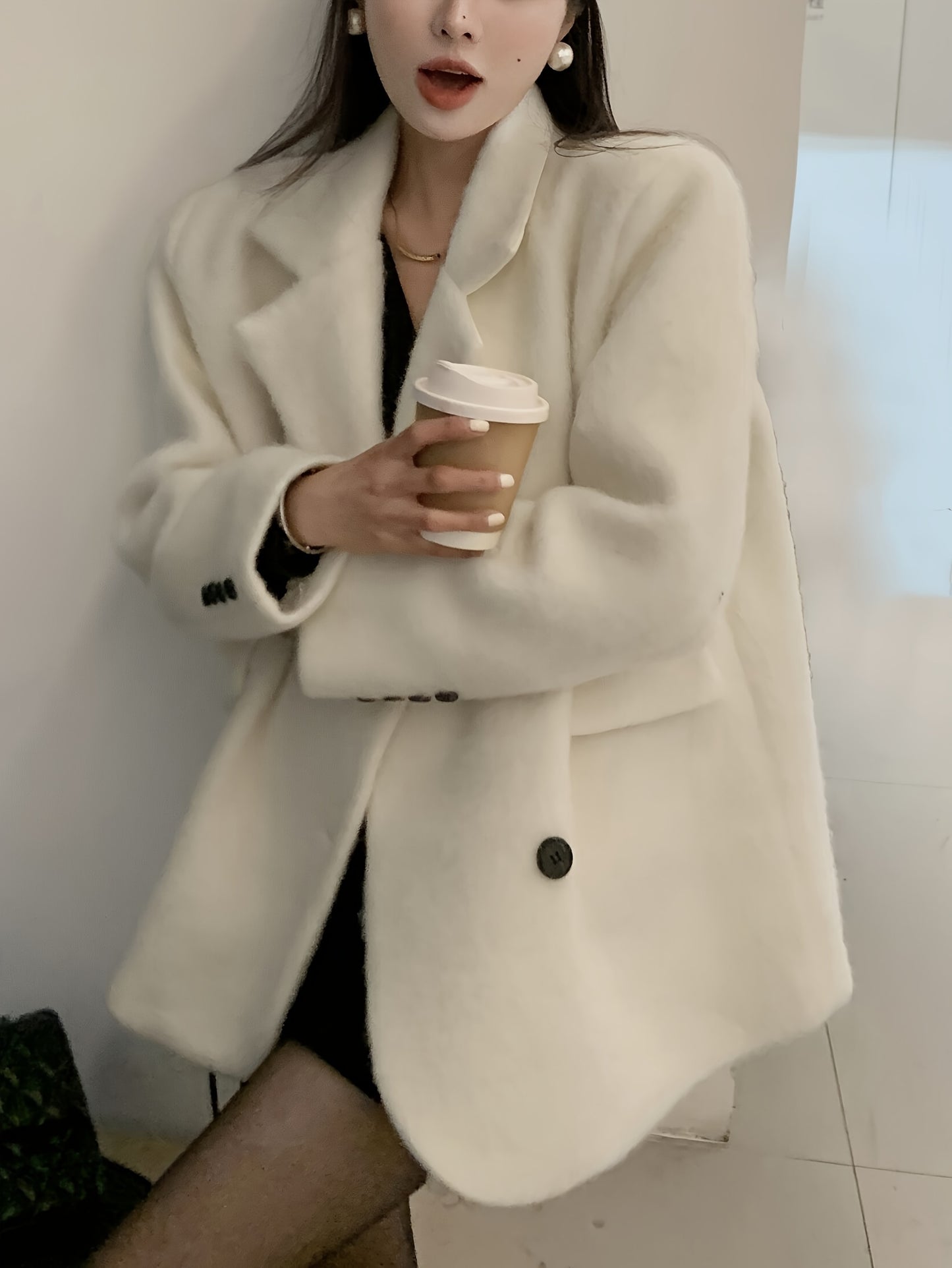 Sixsr Notched Collar Button Front Coat, Elegant Long Sleeve Coat For Office & Work, Women's Clothing