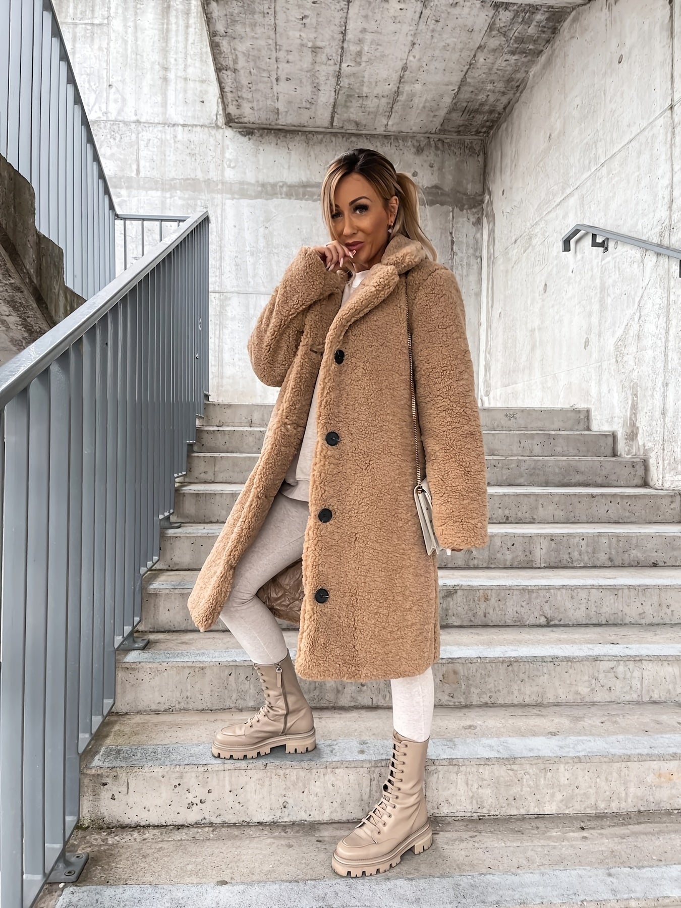 Sixsr Button Up Warm Long Coat, Long Sleeve Solid Outerwear For Winter & Fall, Women's Clothing