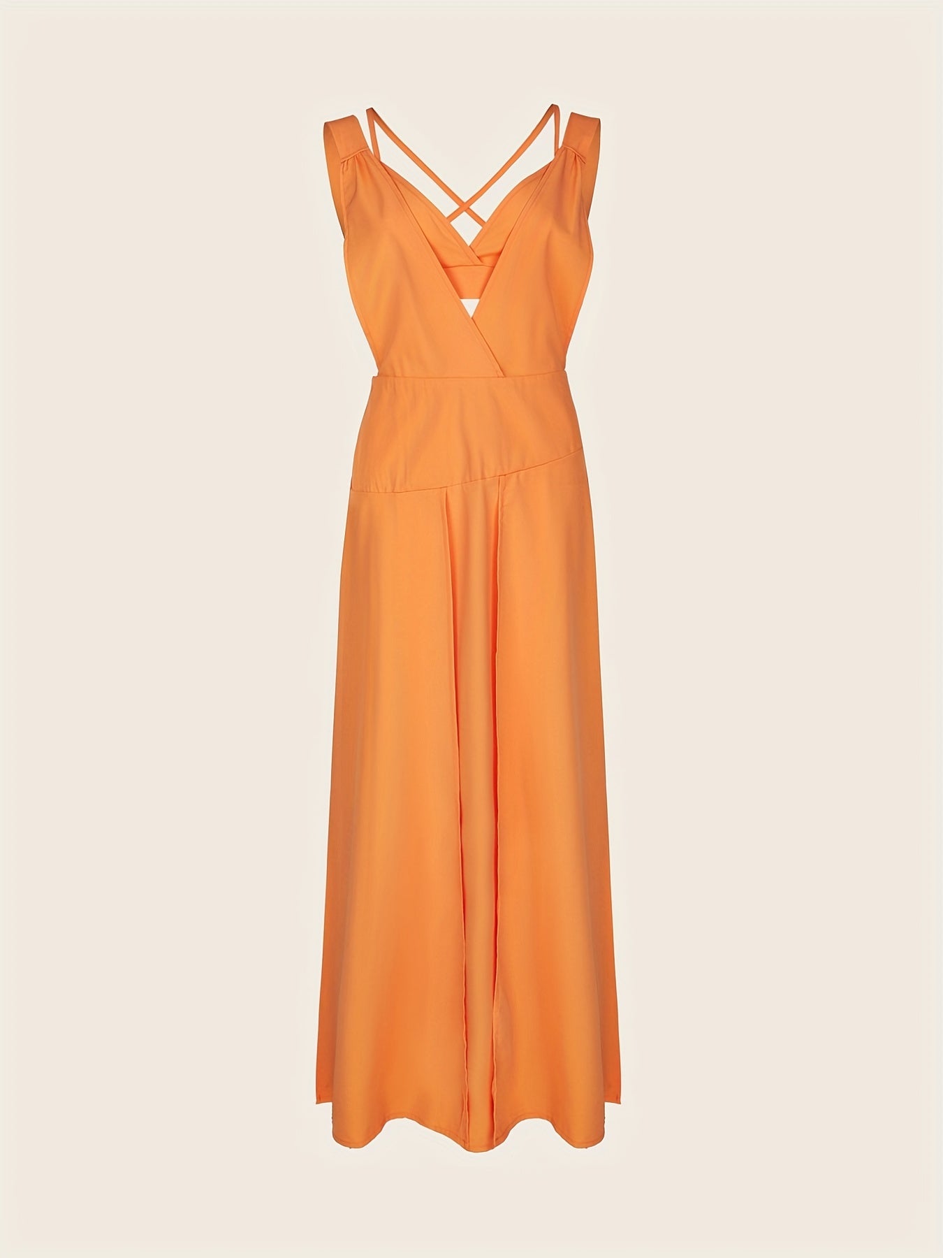 Sexy Solid Two-piece Set, Backless Crop Cami Top & Split Tank Dress Outfits, Women's Clothing