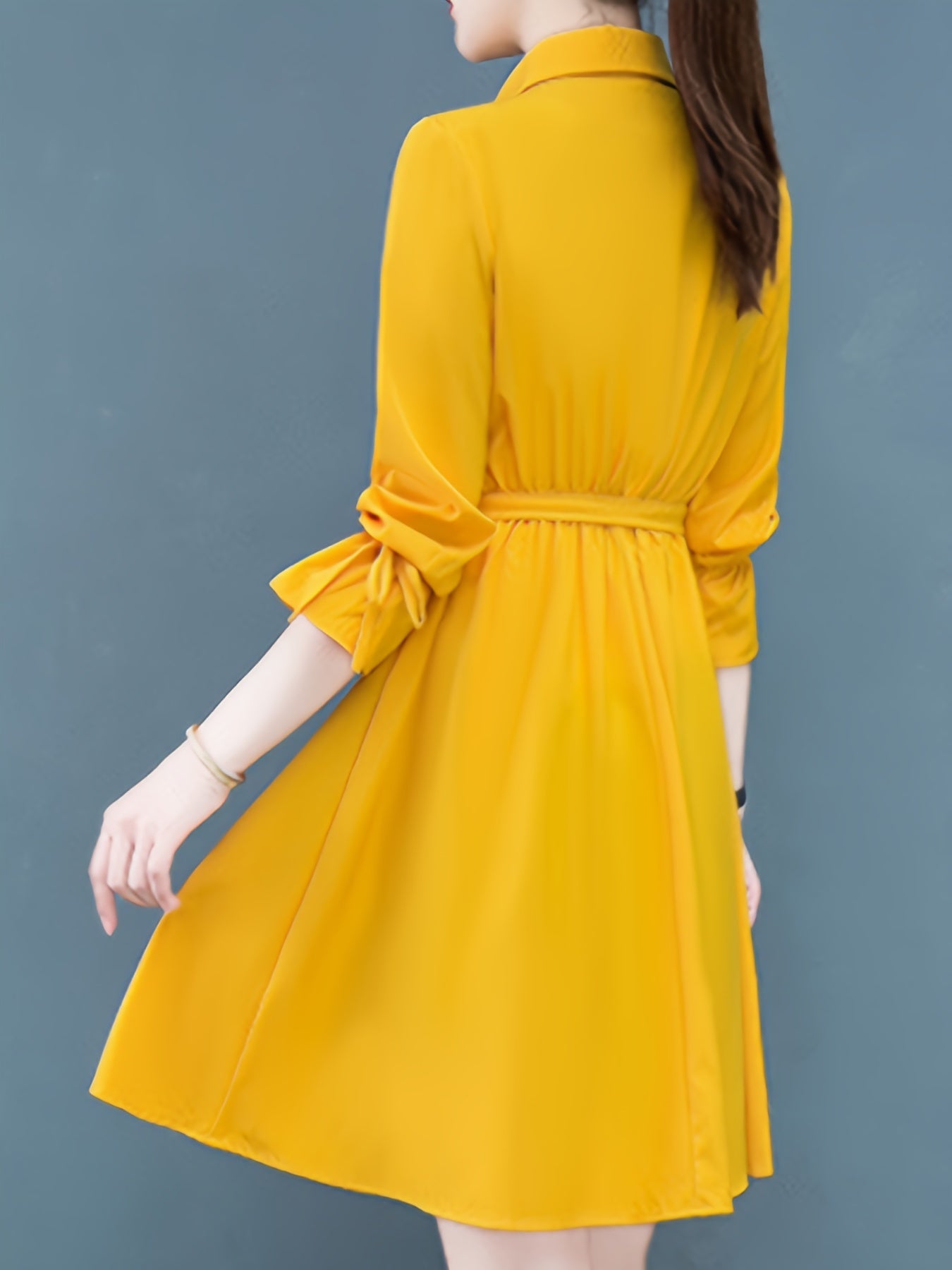 Sixsr Button Front Long Sleeve Shirt Dress, Casual Tie-waist Lapel Neck Dress, Women's Clothing