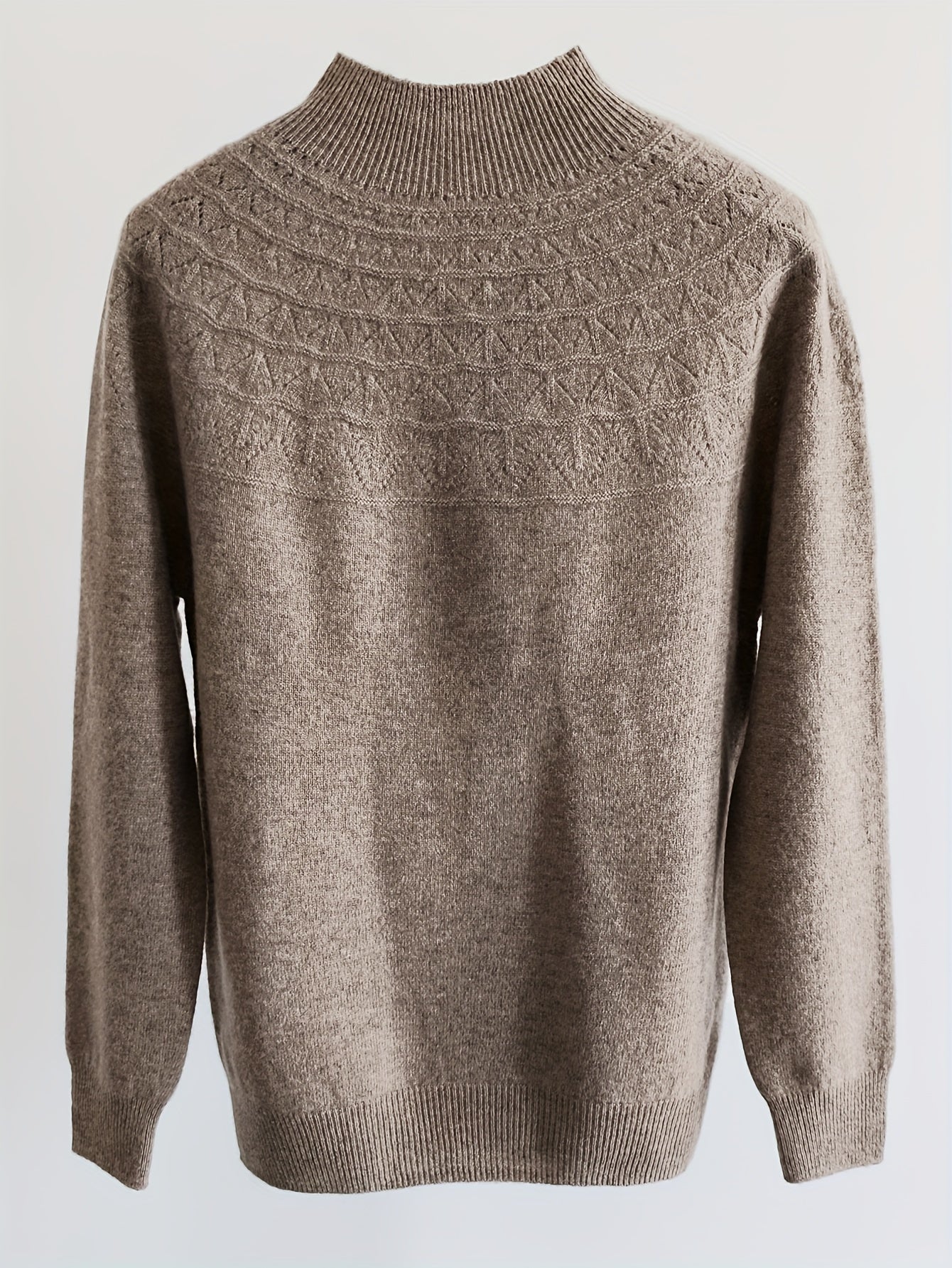 Sixsr Solid Color Mock Neck Sweater, Casual Long Sleeve Sweater For Fall & Winter, Women's Clothing