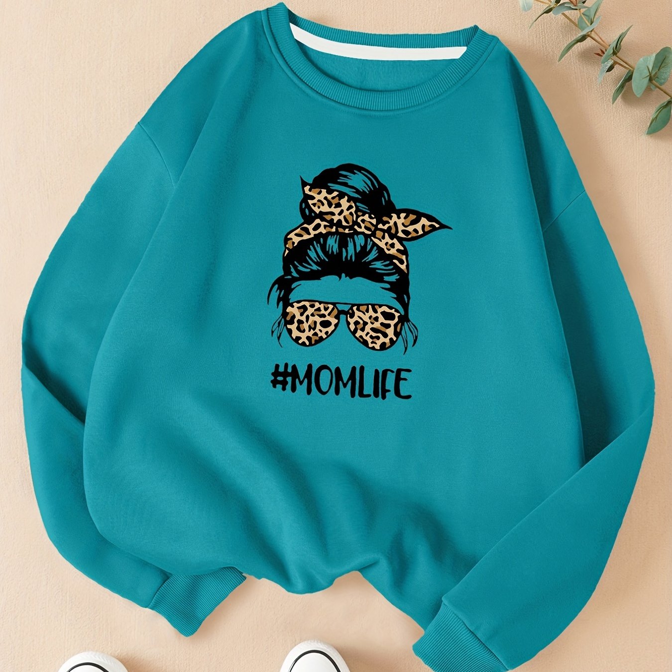 Sixsr Girl Graphic Print Solid Pullover, Crew Neck Long Sleeve Casual Every Day Sweatshirt, Women's Clothing