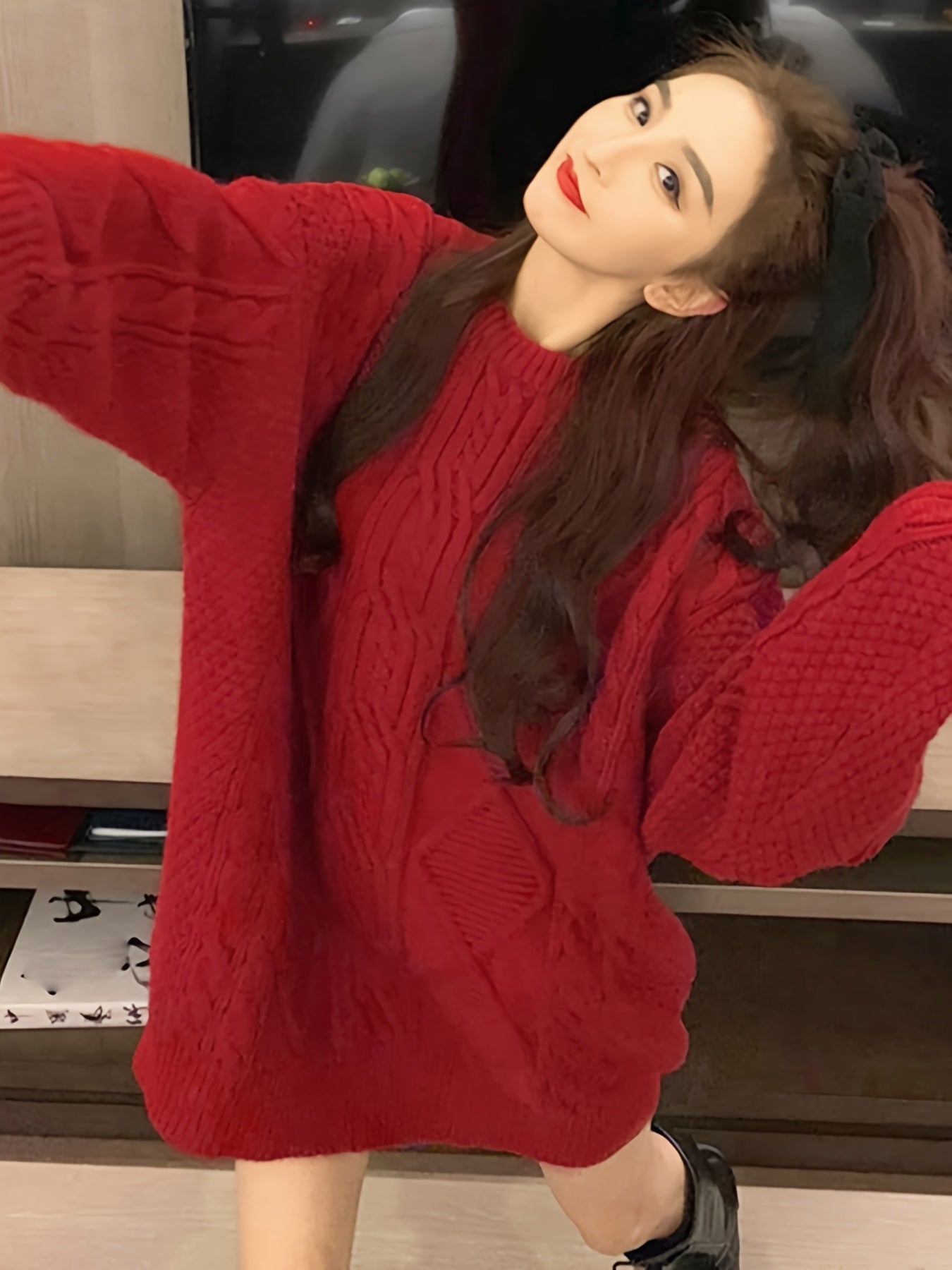 Sixsr Cable Twist Knit Sweater, Casual Long Sleeve Crew Neck Pullover Sweater For Fall & Winter, Women's Clothing