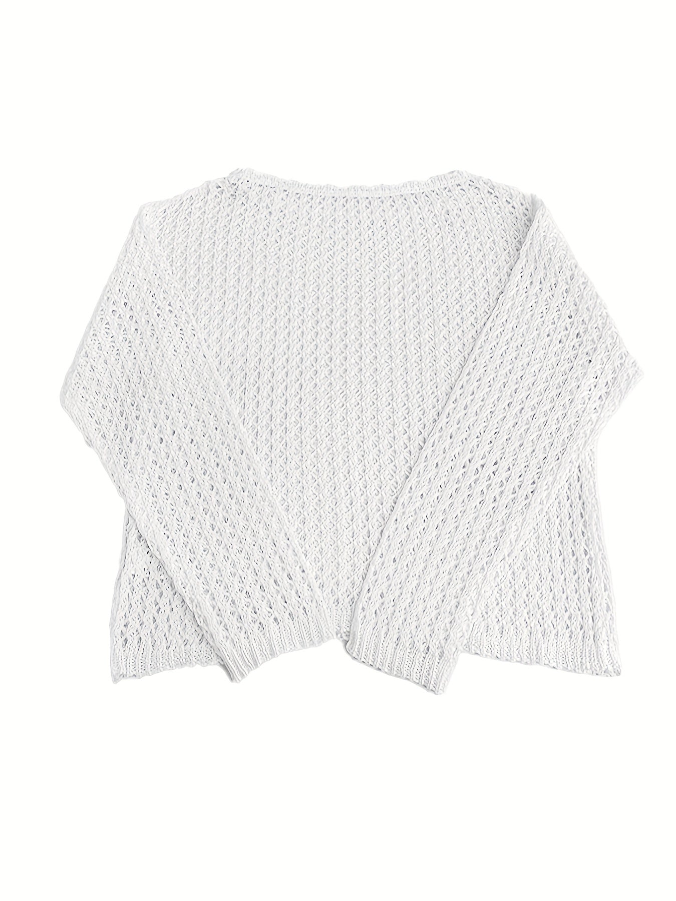 Sixsr Crochet Beach Wear Knit Sweater, Vacation Solid Crew Neck Long Sleeve Summer Sweater, Women's Clothing