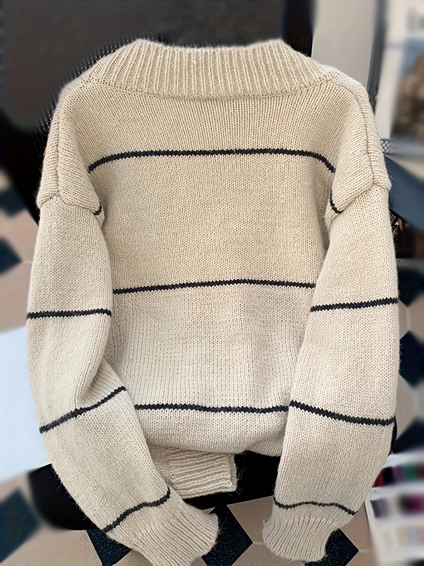 Sixsr Striped Button Front Cardigan, Casual Long Sleeve Drop Shoulder Outwear, Women's Clothing