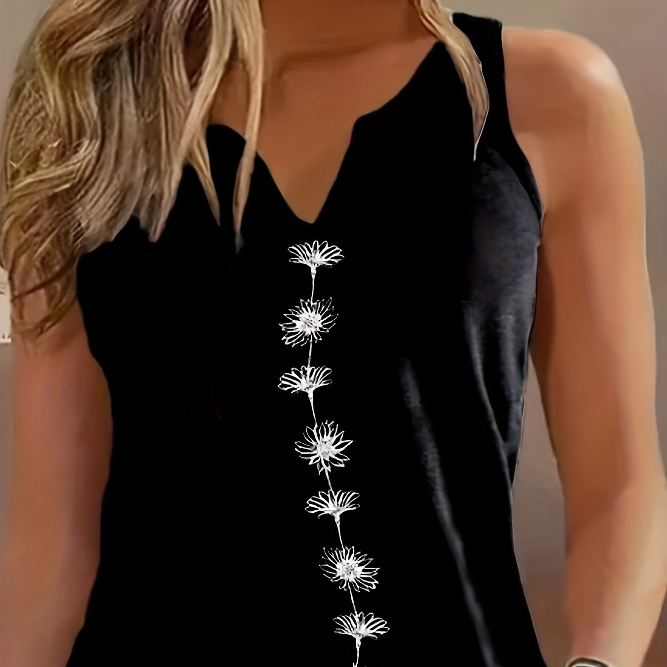 Sixsr Floral Print Tank Top, Casual Notch Neck Summer Sleeveless Top, Women's Clothing