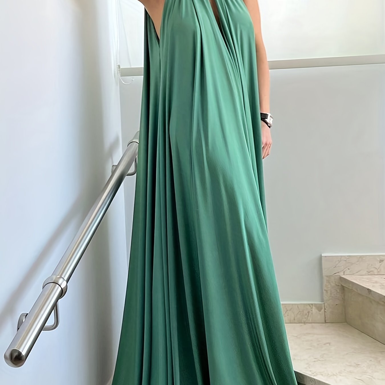 Sixsr Ruched Cut Out Dress, Sexy Solid Sleeveless Maxi Dress, Women's Clothing