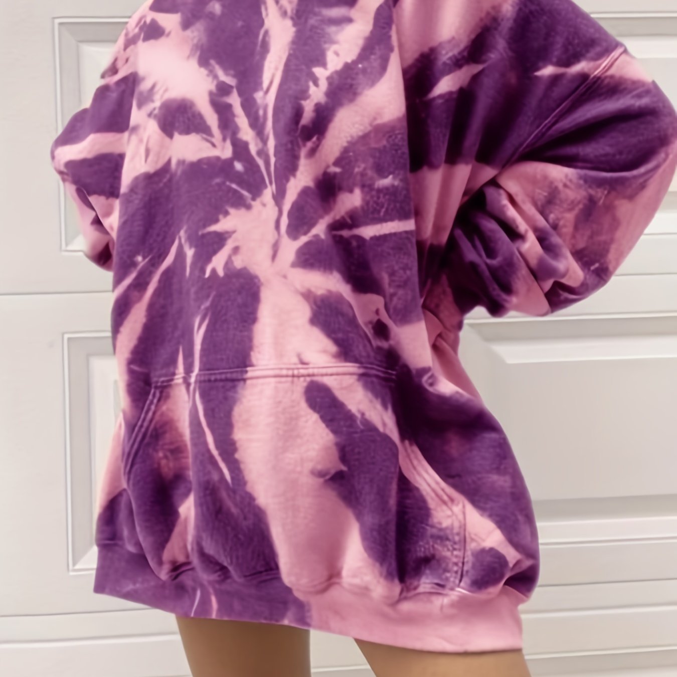 Sixsr Plus Size Casual Sweatshirt, Women's Plus Tie Dye Long Sleeve Slight Stretch Hoodie With Pocket