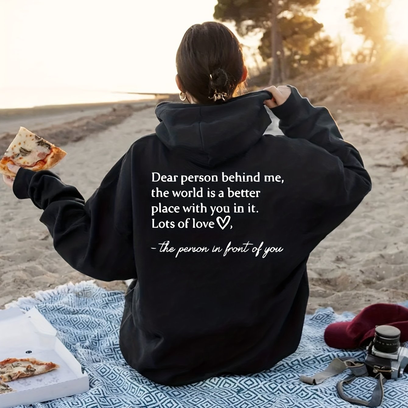 Sixsr Plus Size Casual Sweatshirt, Women's Plus Heart & Letter Print Long Sleeve Drawstring Hoodie