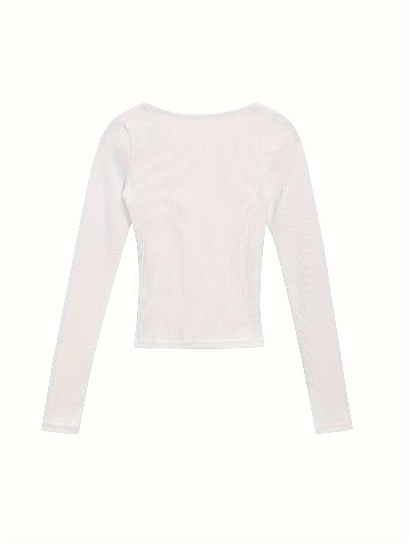 Sixsr Solid Drawstring Scoop Neck Knitted Top, Cute Long Sleeve Slim Sweater For Spring & Fall, Women's Clothing