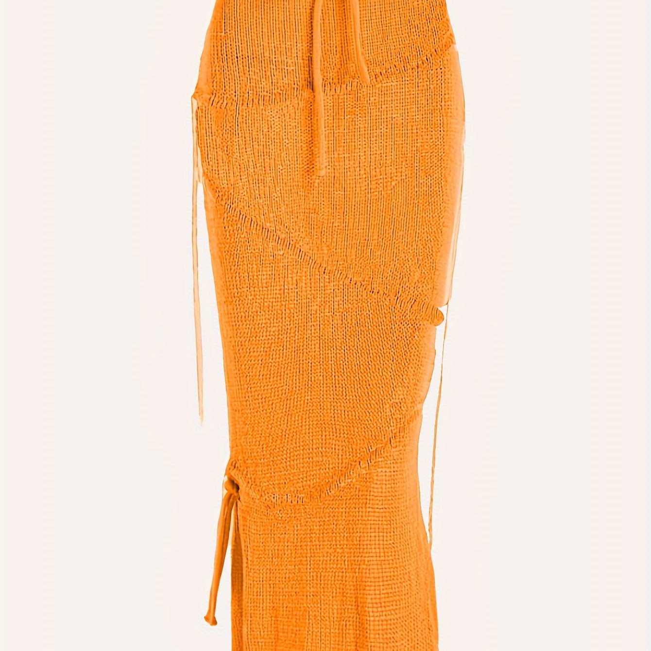 Sixsr Solid Knitted Drawstring Waist Side Shirring Skirt, Casual Asymmetrical Ankle Skirt . Women's Clothing