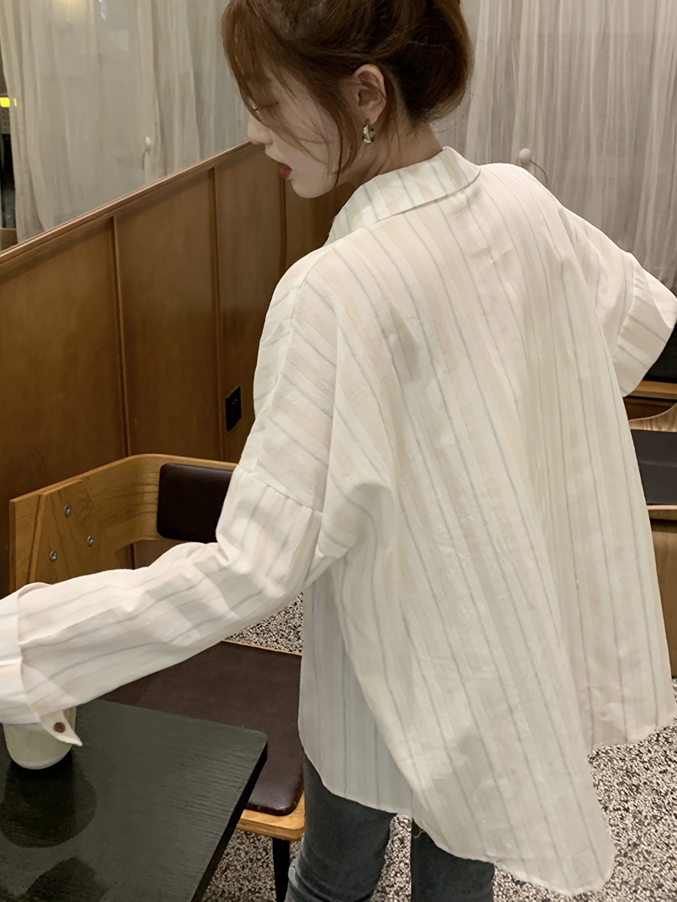 Sixsr Striped Print Button Front Shirt, Casual Long Sleeve Shirt For Spring & Fall, Women's Clothing