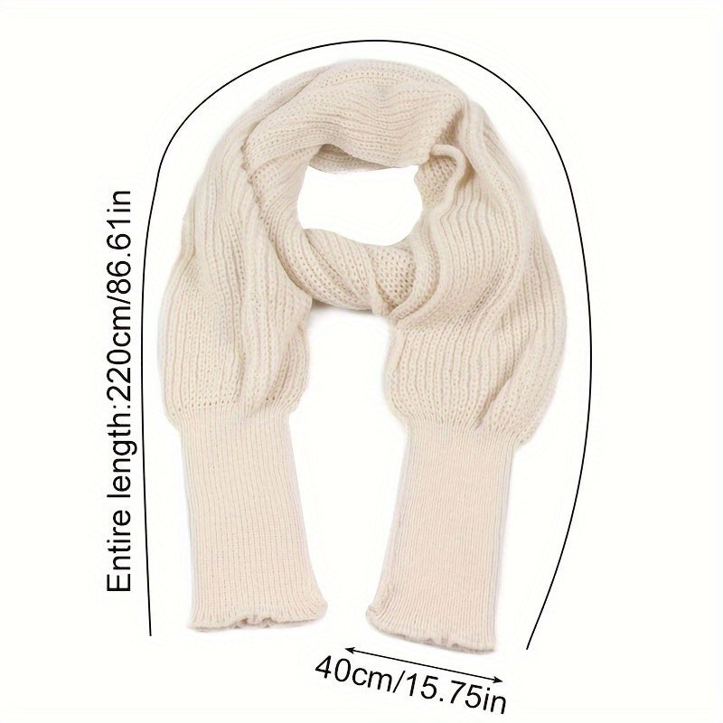 Sixsr Mature Solid Color Knitted Shawl With Long Sleeves Thick Warm Inelastic Scarf Autumn Winter Coldproof Decorative Wrapped Shawl