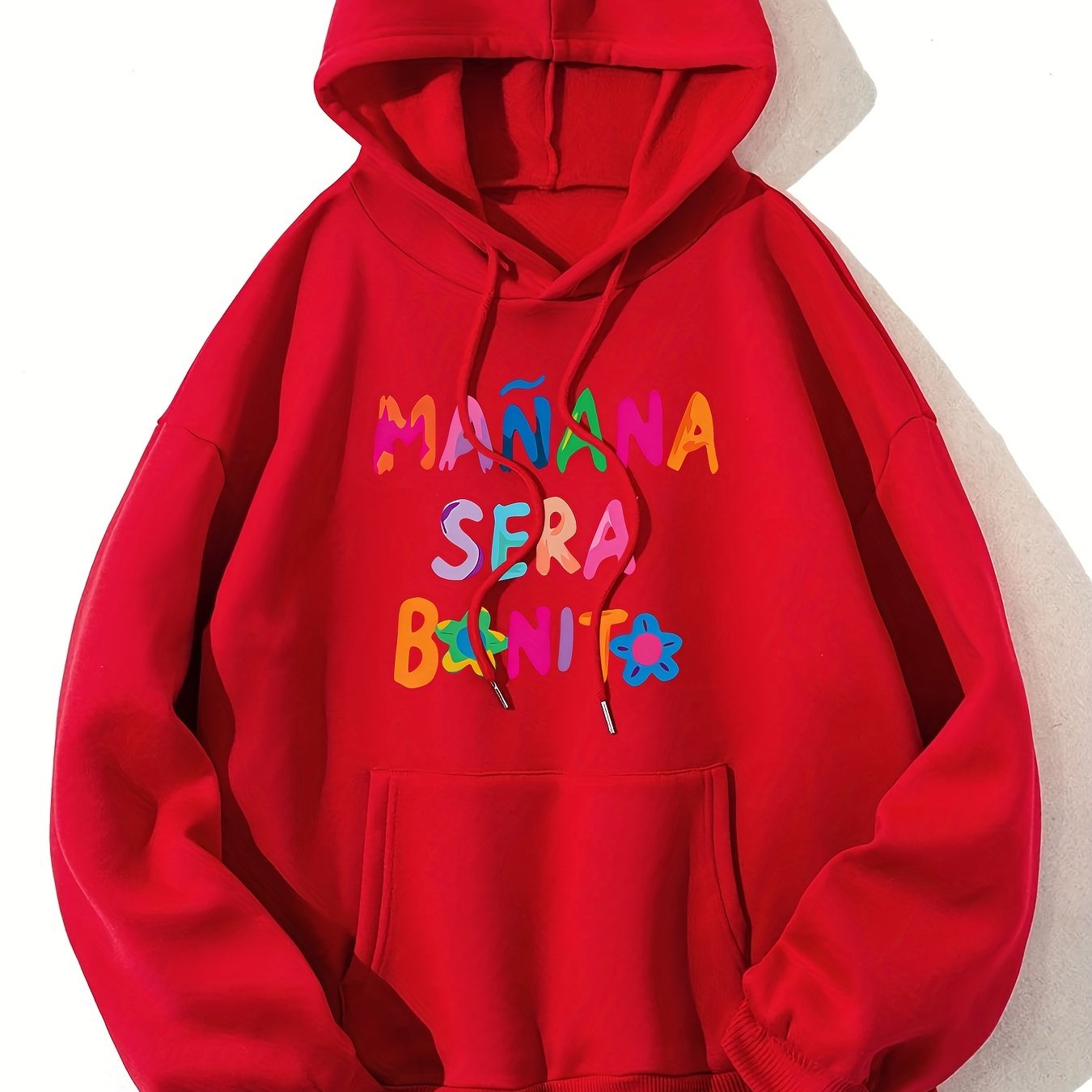 Sixsr Letter Print Hoodie, Long Sleeve Solid Casual Sweatshirt, Women's Clothing