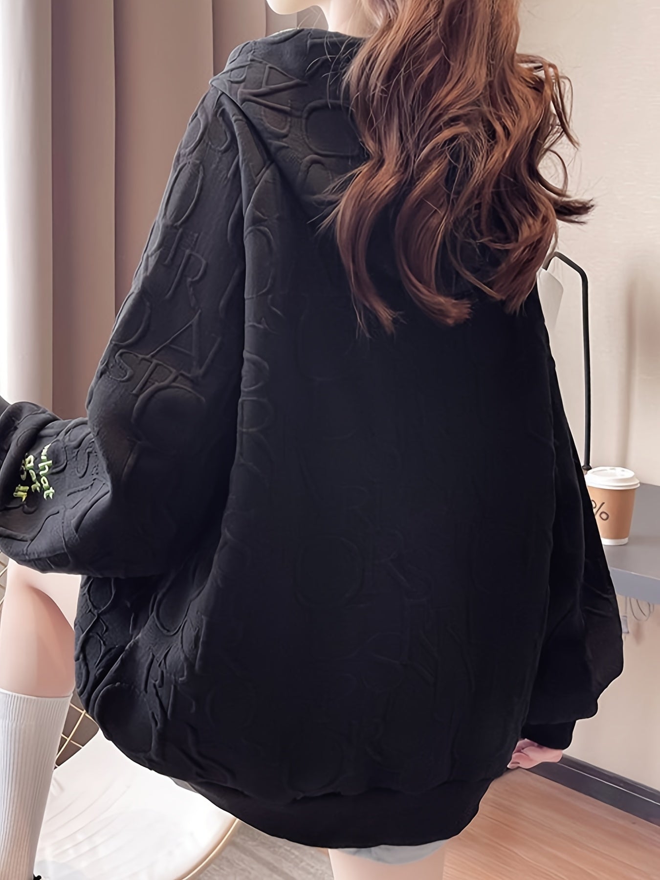 Sixsr Letter Print Embroidered Drawstring Thermal Hoodie, Casual Printed Long Sleeve Hoodies Sweatshirts, Women's Clothing