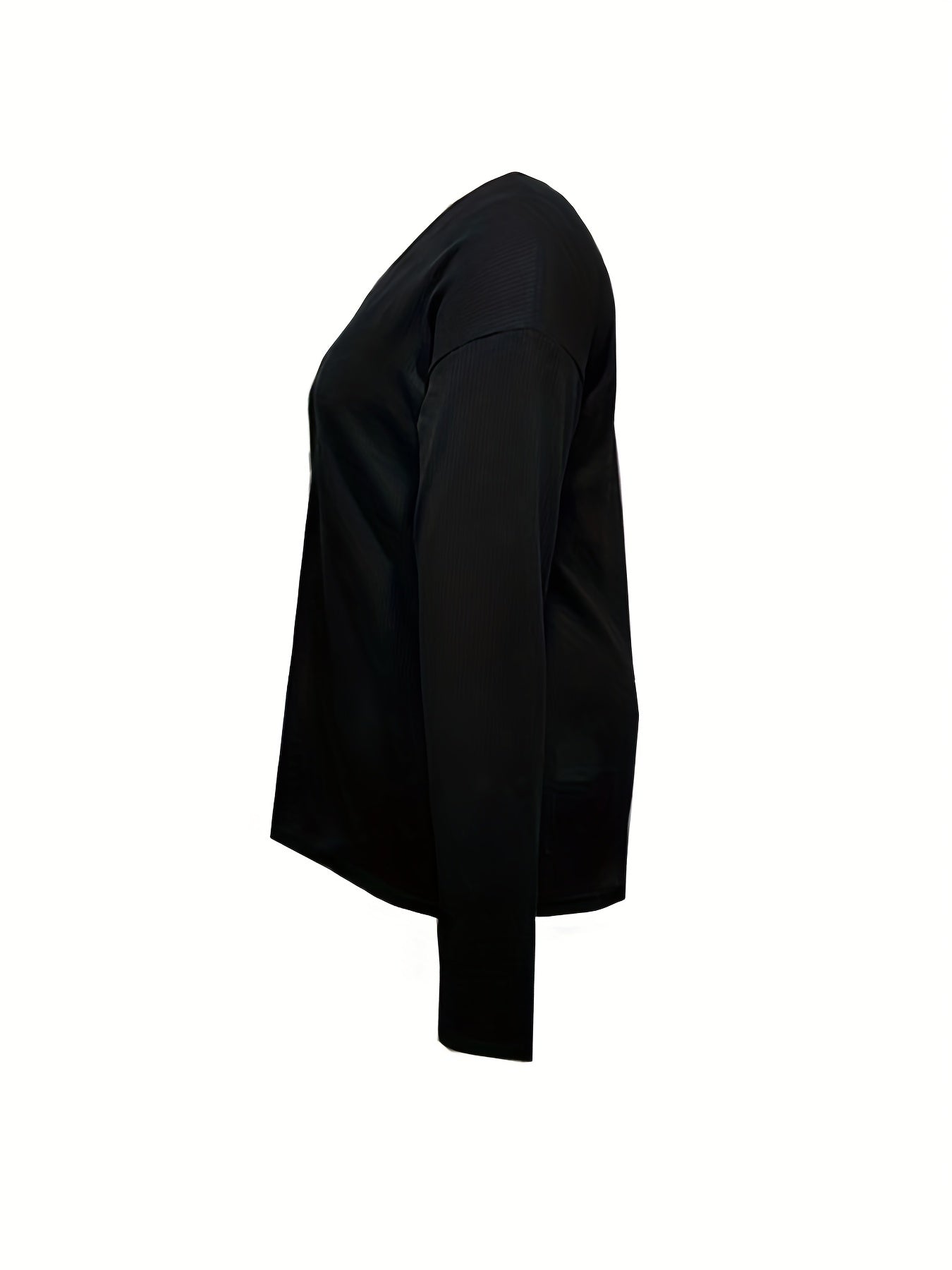 Sixsr Plus Size Basic Sweater, Women's Plus Solid Ribbed Long Sleeve V Neck Slight Stretch Knit Top