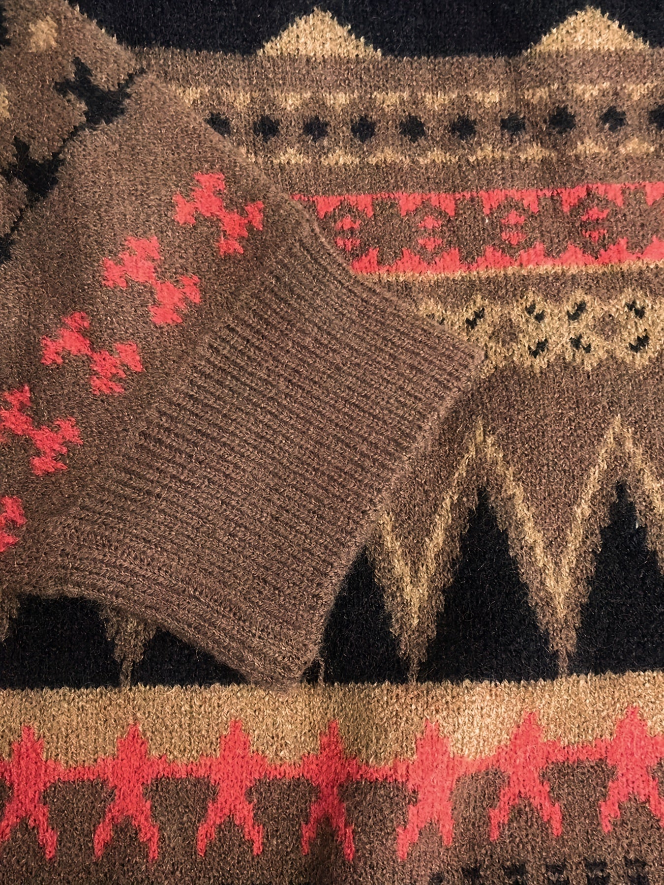 Sixsr Geo Pattern Crew Neck Pullover Sweater, Vintage Long Sleeve Loose Sweater, Women's Clothing