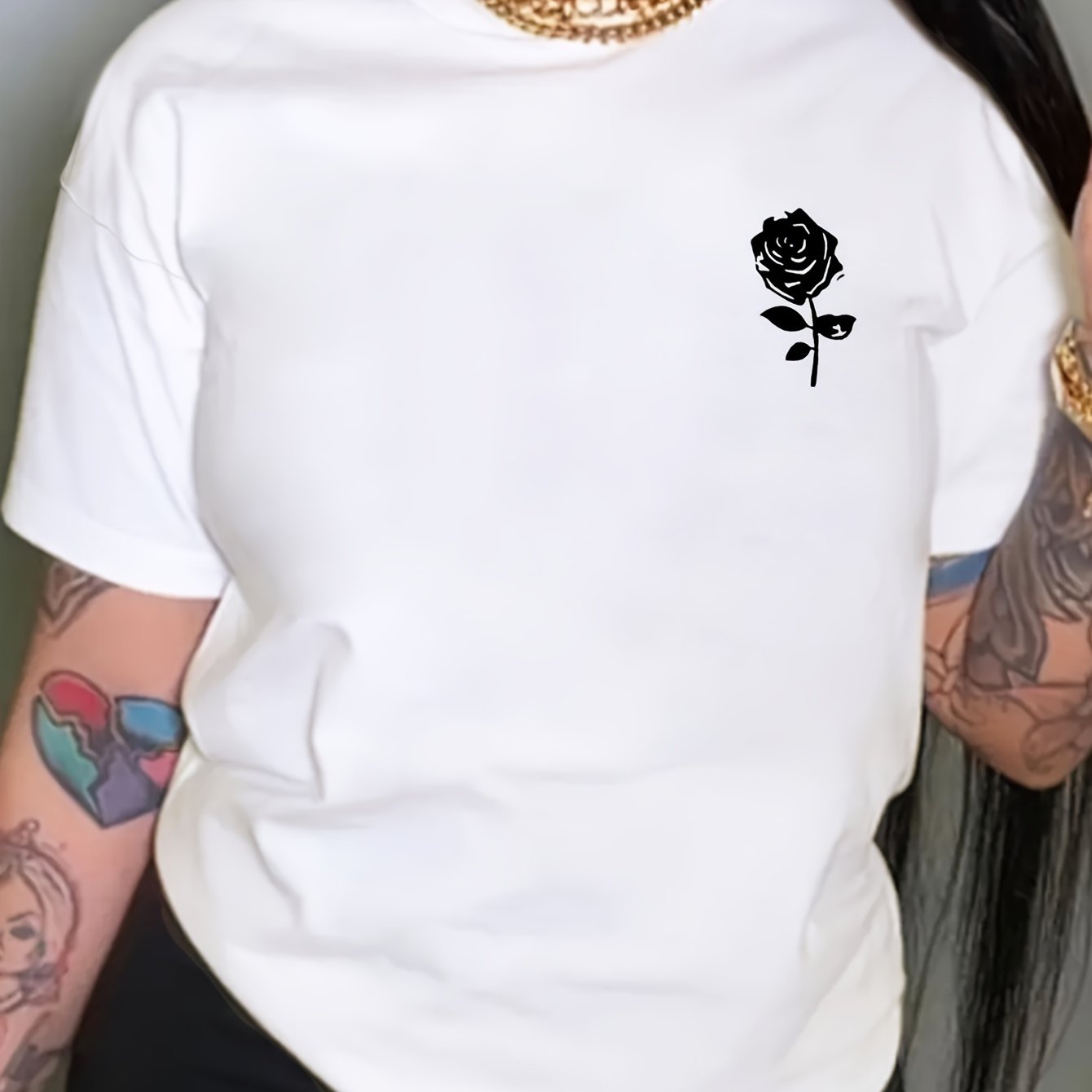 Sixsr Simple Floral Print Crew Neck T-shirt, Casual Loose Short Sleeve Summer T-Shirts Tops, Women's Clothing