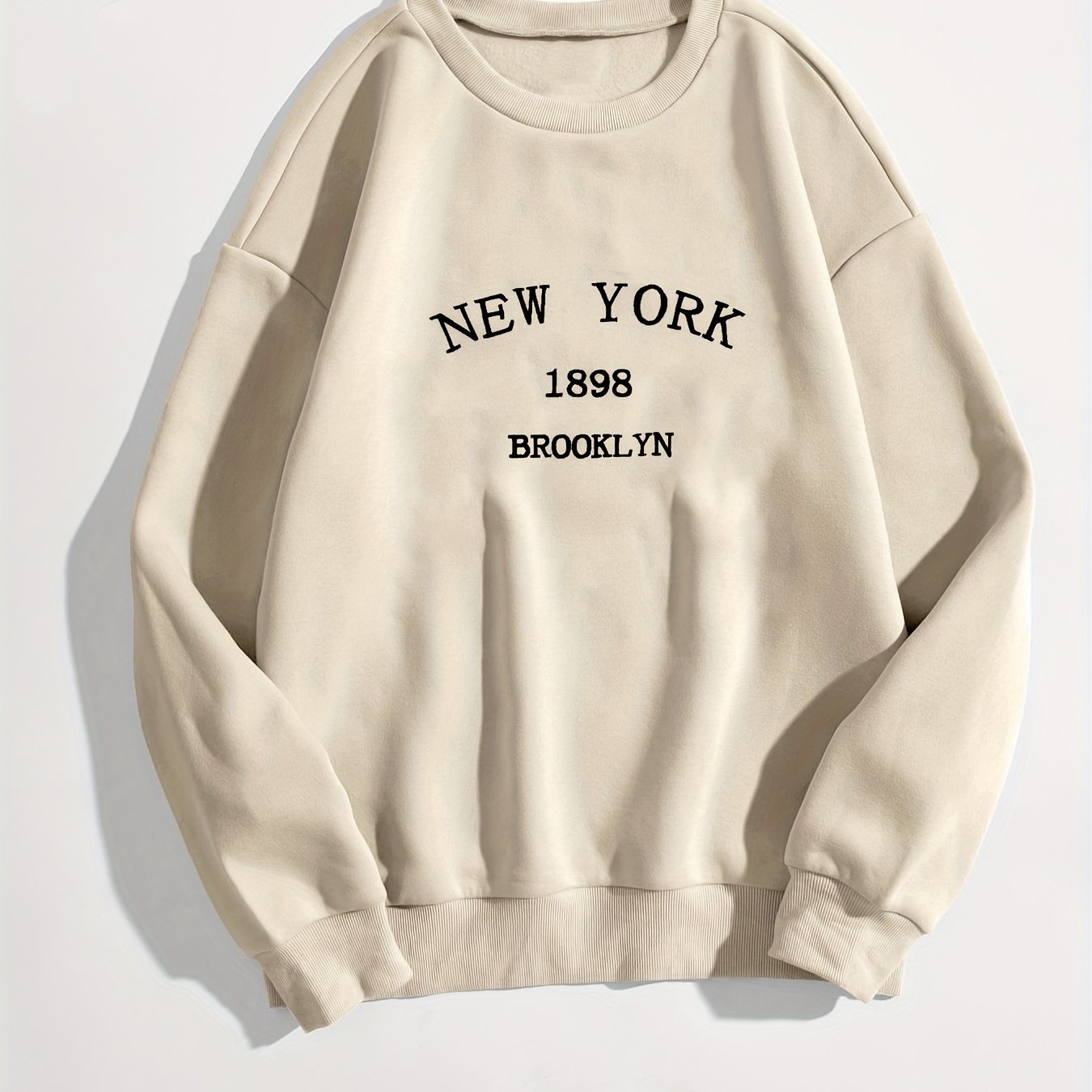 Sixsr New York Brooklyn Print Loose Sweatshirt, Casual Long Sleeve Crew Neck Sweatshirt, Women's Clothing