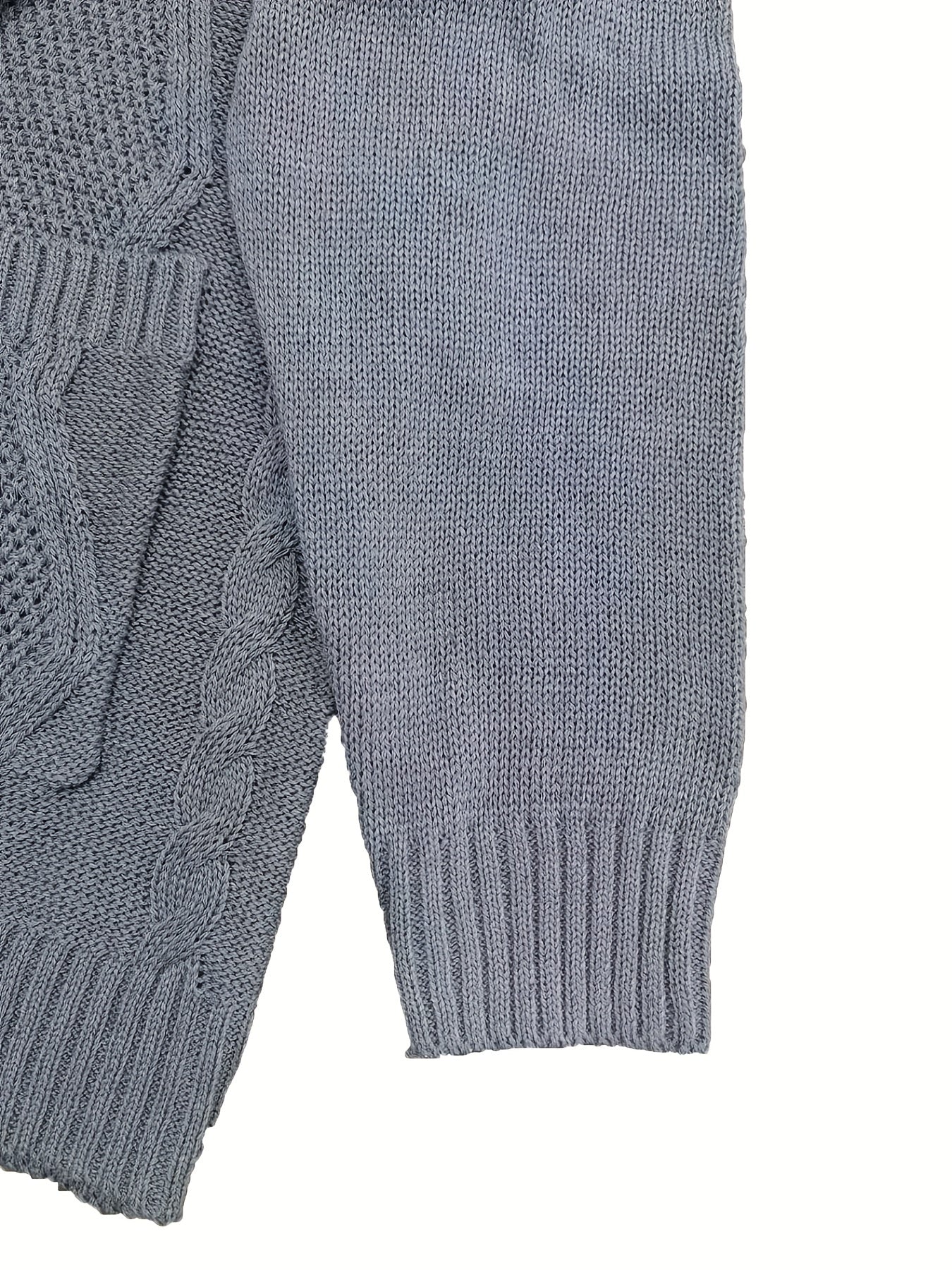 Sixsr Plus Size Casual Sweater, Women's Plus Plain Cable Button Up Hooded Long Sleeve Jumper