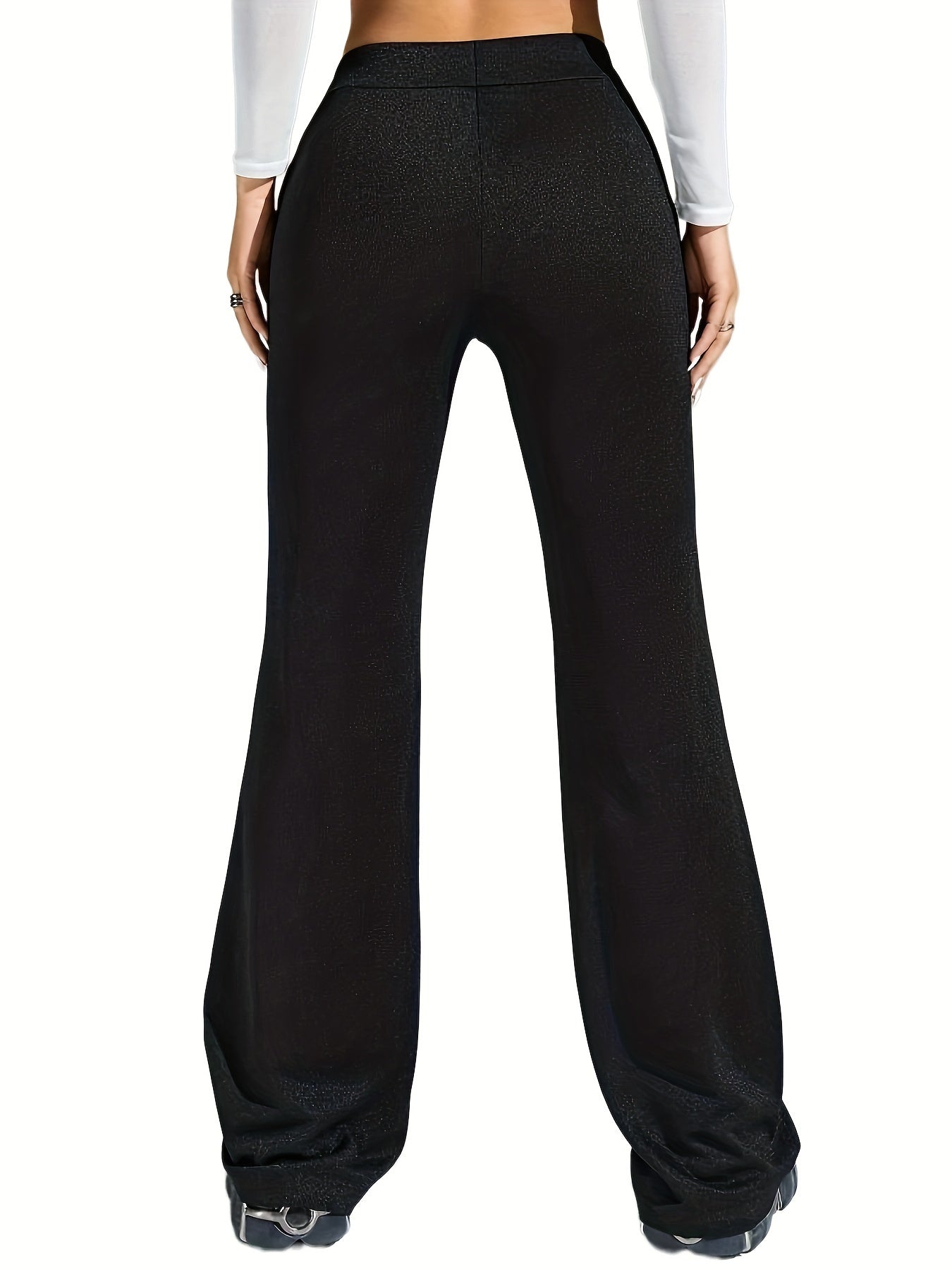 Sixsr Plus Size Casual Pants, Women's Plus Star Print Skinny Medium Stretch Flared Leg Pants