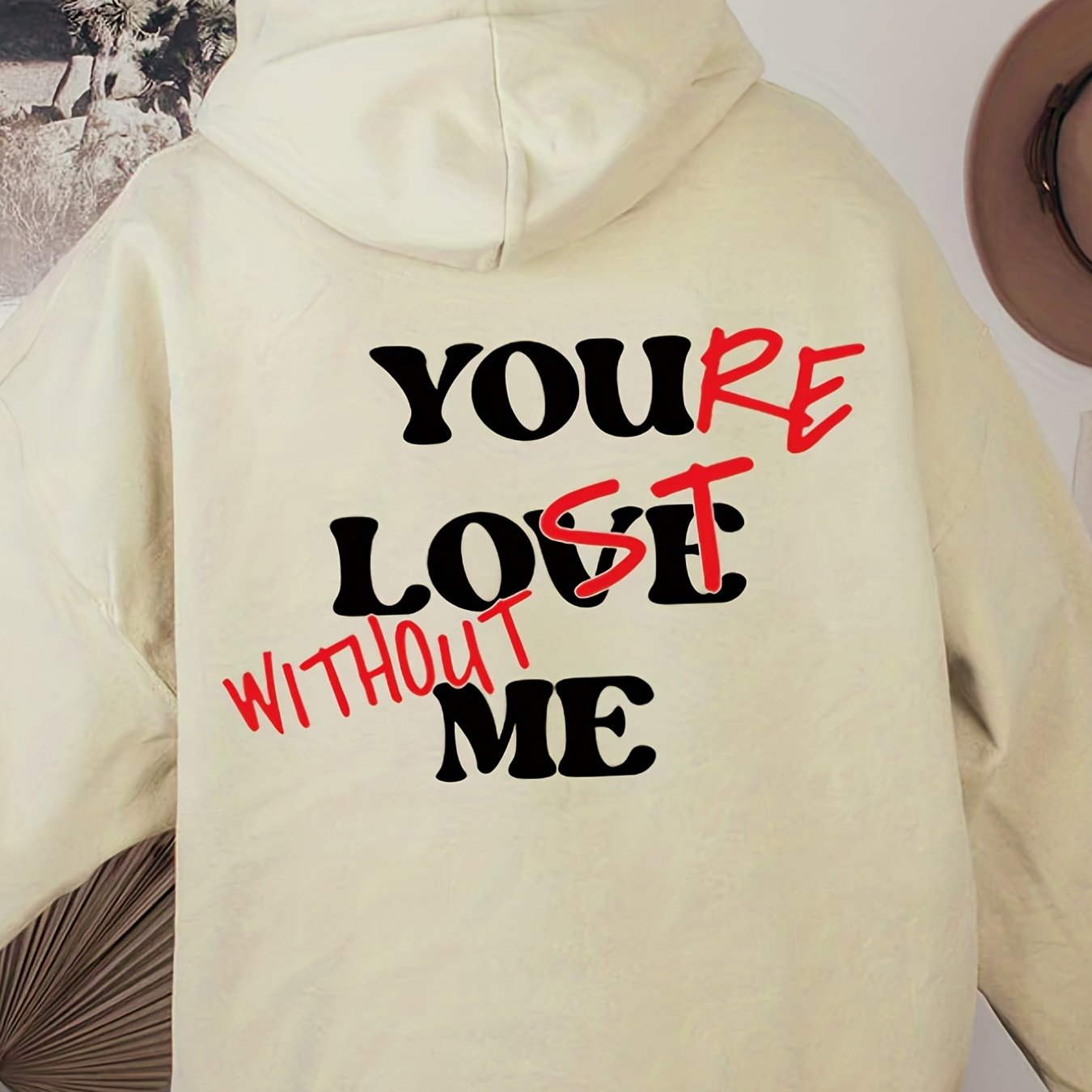 Sixsr Letter Print Back Hoodies, Casual Kangaroo Pocket Long Sleeve Sweatshirt, Women's Clothing