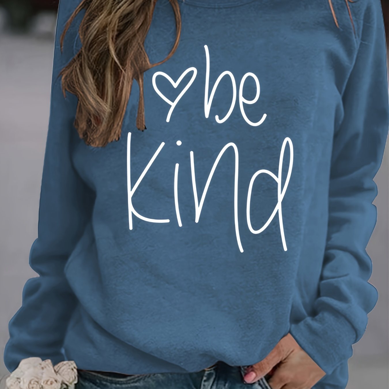 Sixsr Be Kind Letter Print Sweatshirt, Long Sleeve Crew Neck Pullover Sweatshirt, Casual Tops For Fall & Winter, Women's Clothing