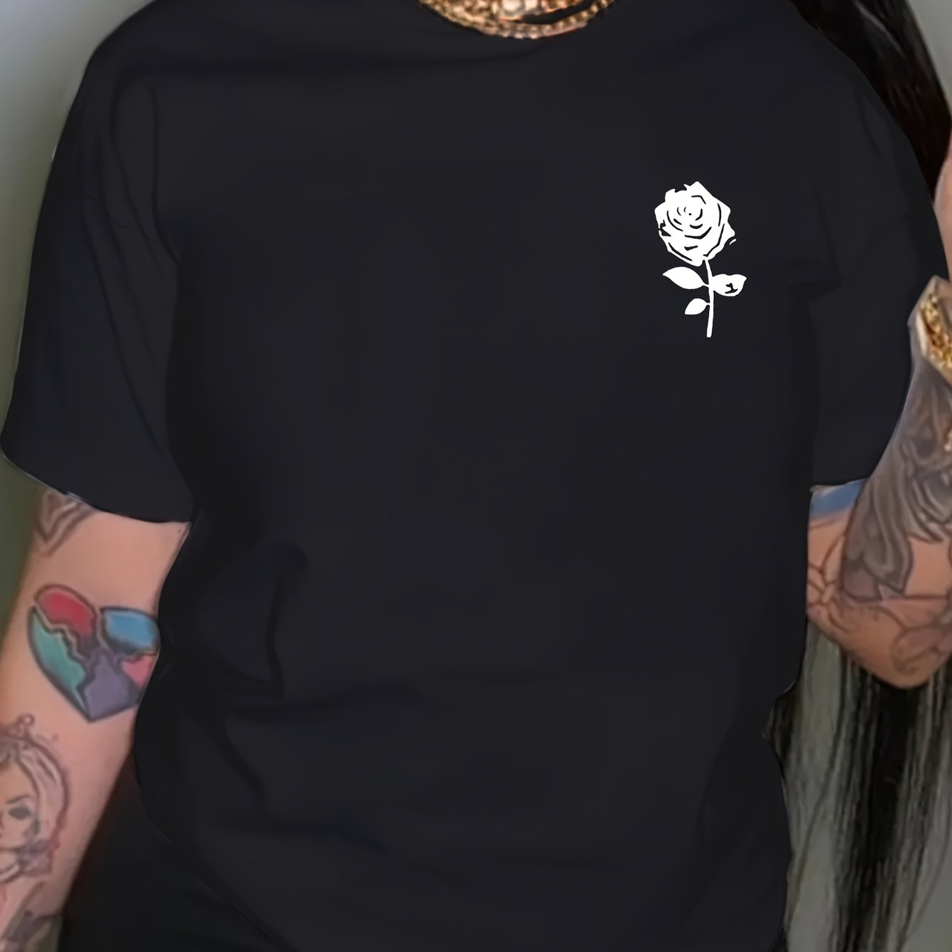 Sixsr Simple Floral Print Crew Neck T-shirt, Casual Loose Short Sleeve Summer T-Shirts Tops, Women's Clothing