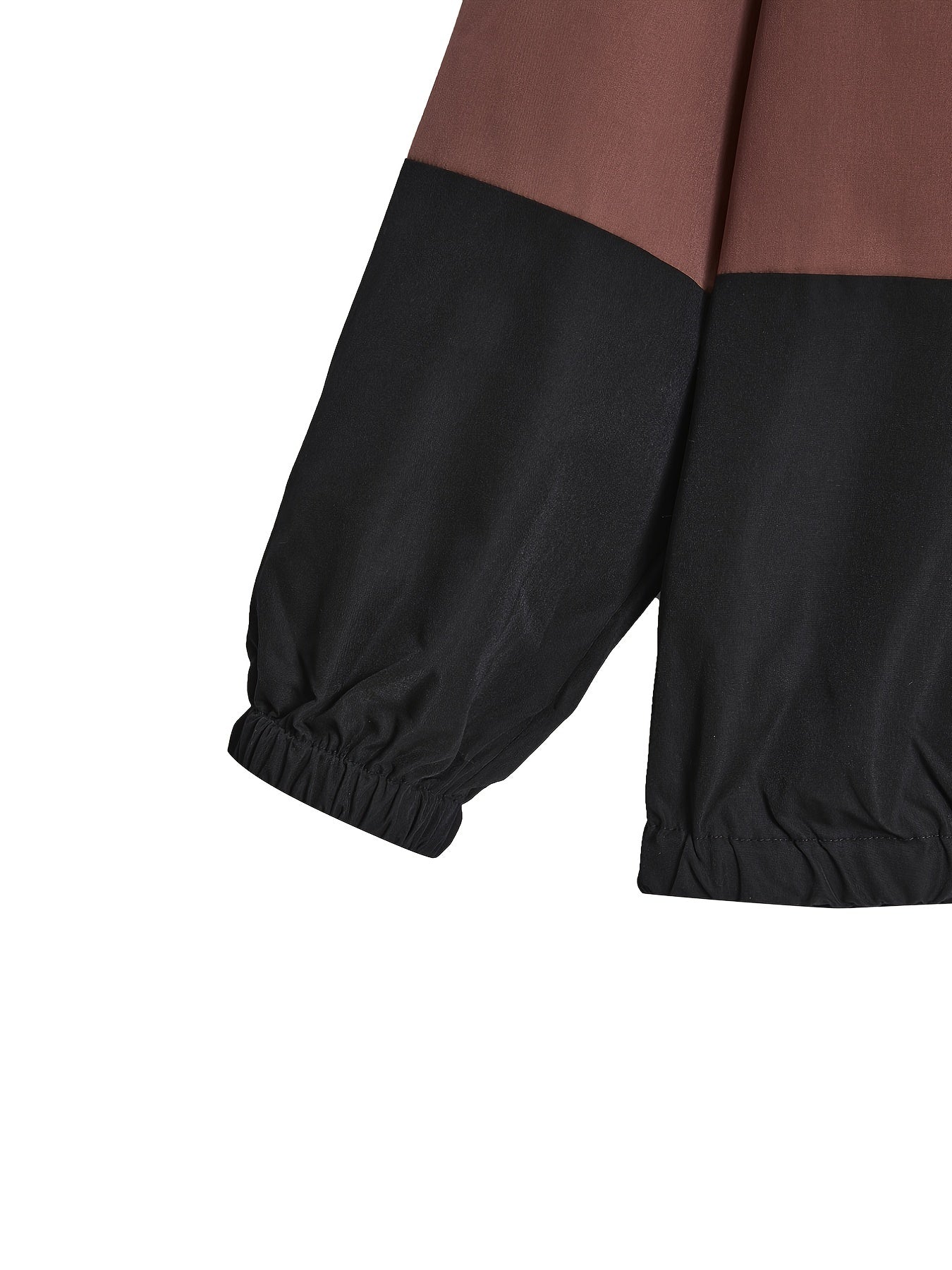 Sixsr Plus Size Colorblock Zipper Front Lapel Jacket, Women's Plus Casual Long Sleeve Fall Jacket