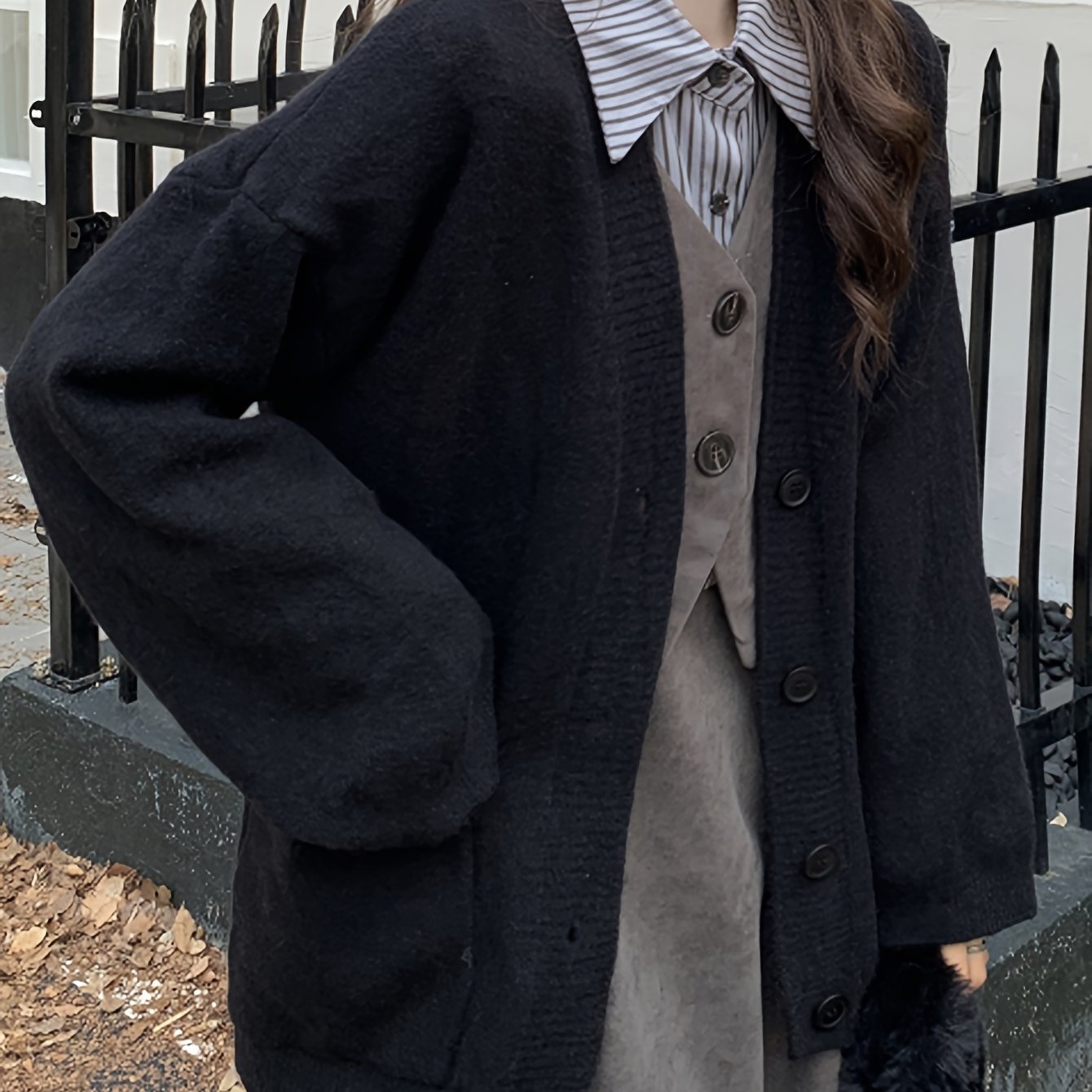 Sixsr Solid Button Down Knit Cardigan, Vintage Long Sleeve Comfy Sweater, Women's Clothing